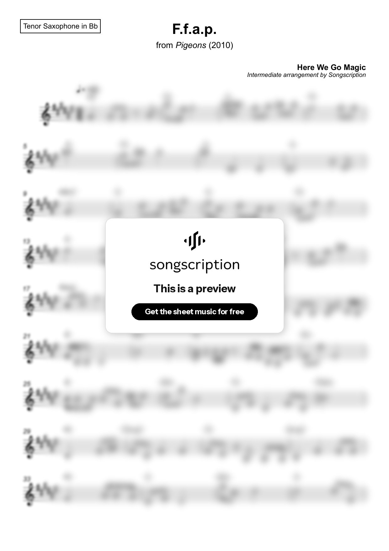 Intermediate Tenor Sax Sheet Music for "F.f.a.p." by Here We Go Magic