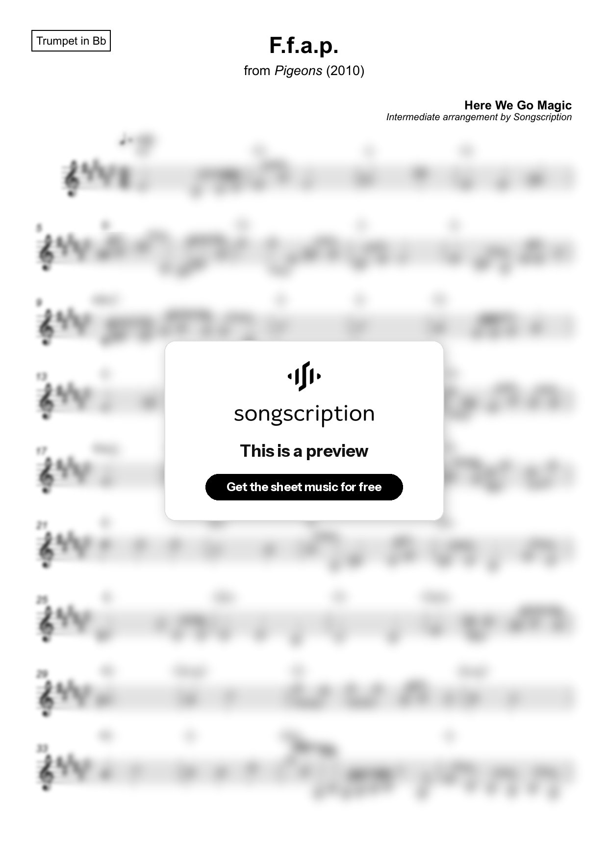 Intermediate Trumpet Sheet Music for "F.f.a.p." by Here We Go Magic