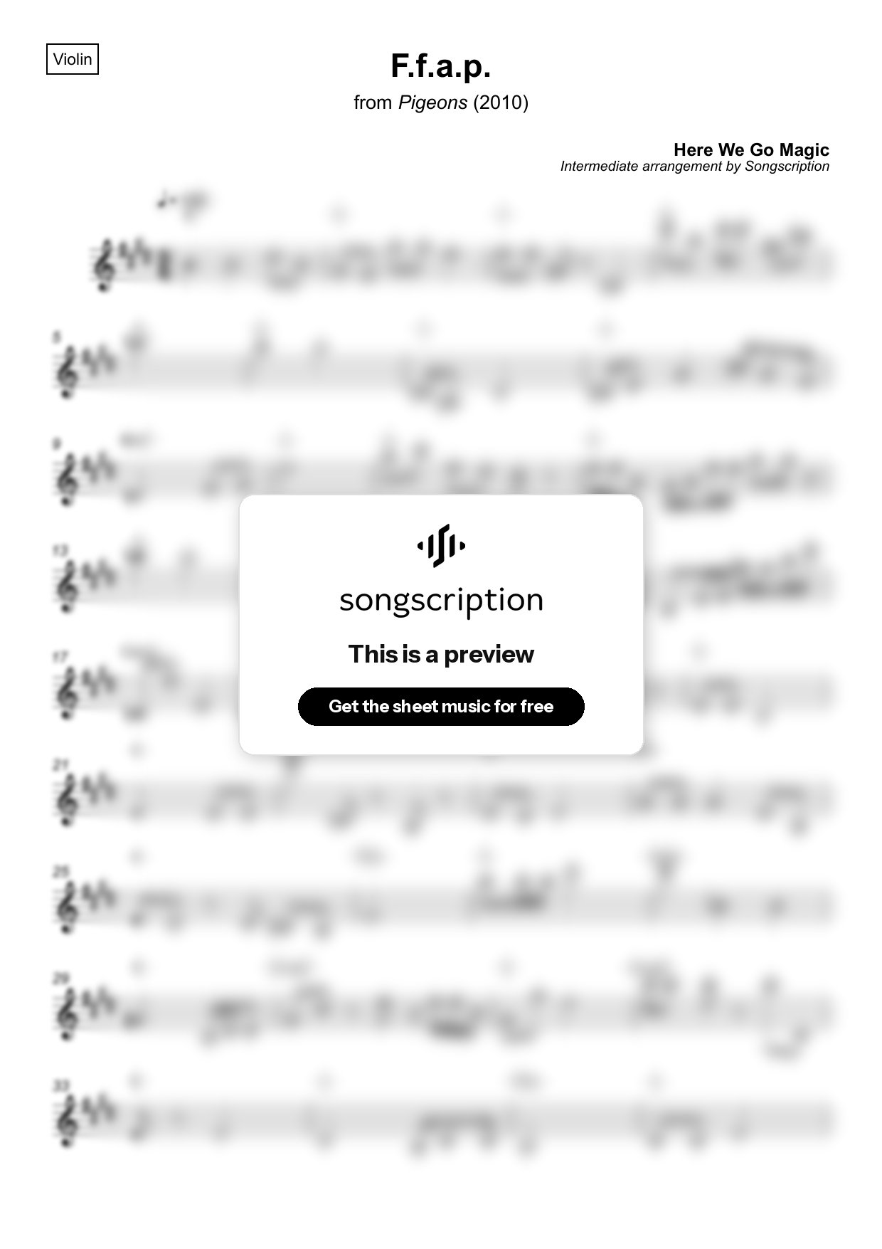 Intermediate Violin Sheet Music for "F.f.a.p." by Here We Go Magic