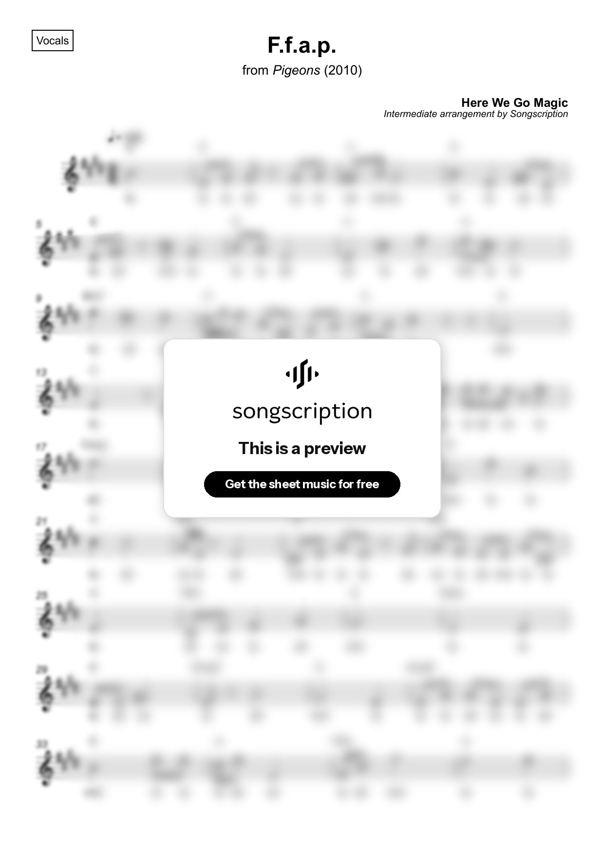 Intermediate Vocals Sheet Music for "F.f.a.p." by Here We Go Magic