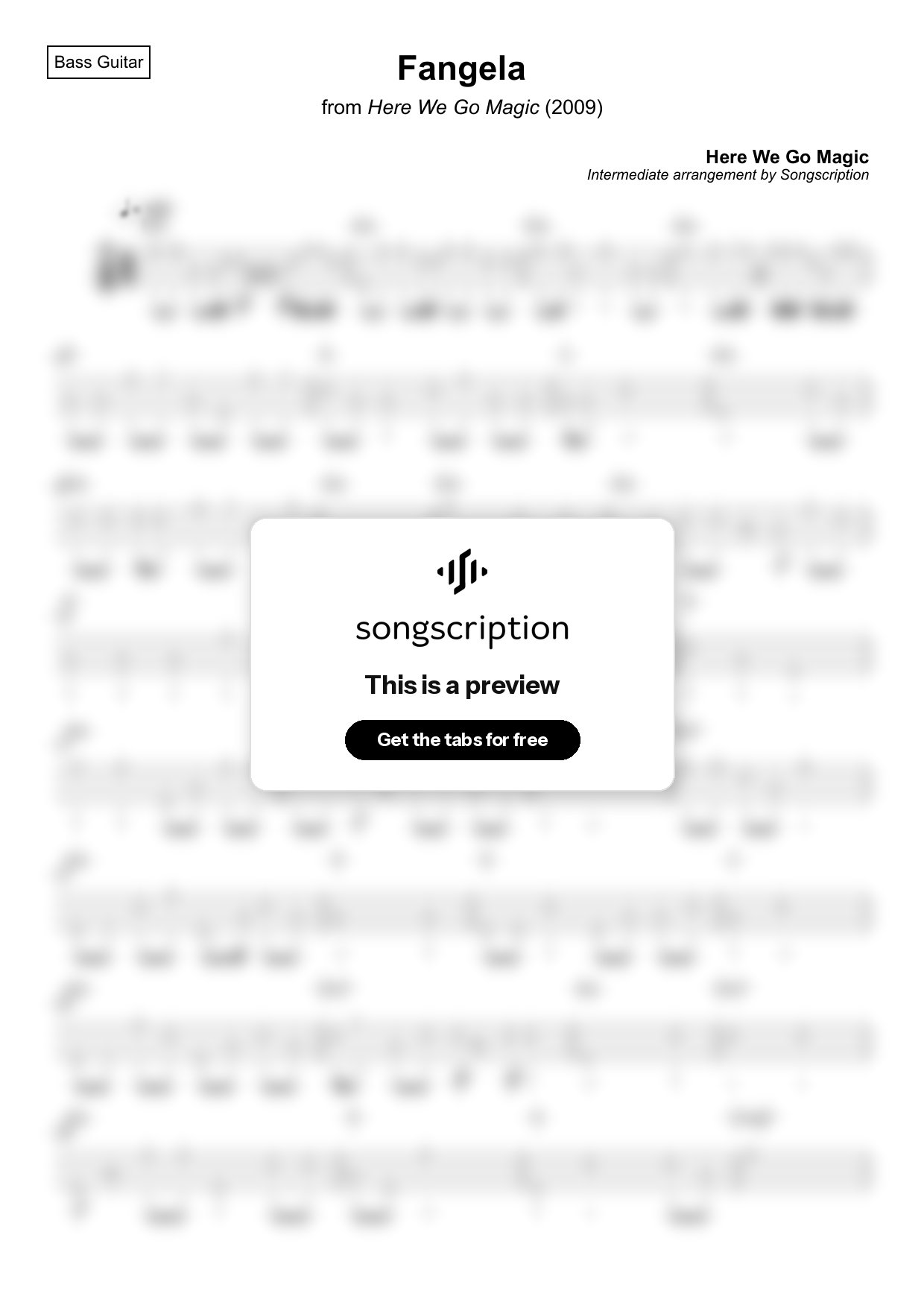 Intermediate Bass Guitar Tabs for "Fangela" by Here We Go Magic