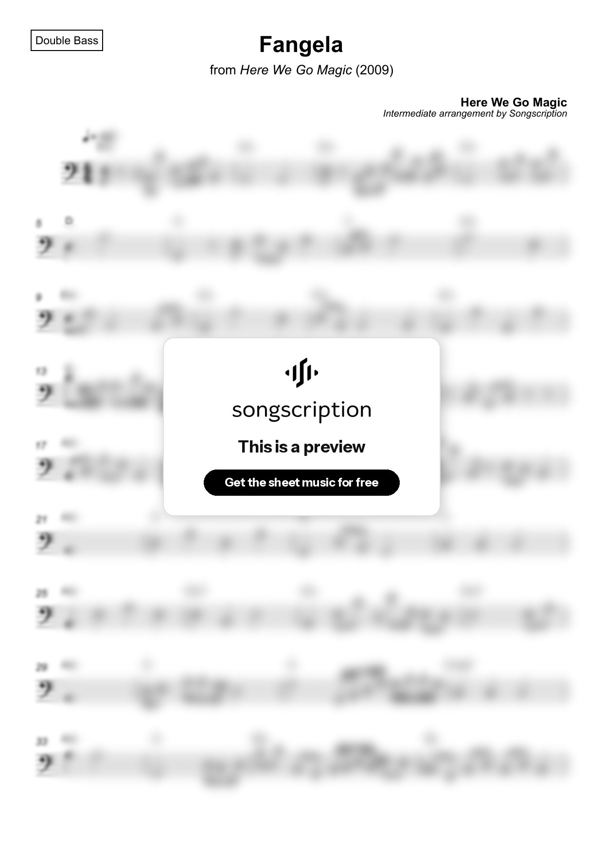 Intermediate Double Bass Sheet Music for "Fangela" by Here We Go Magic
