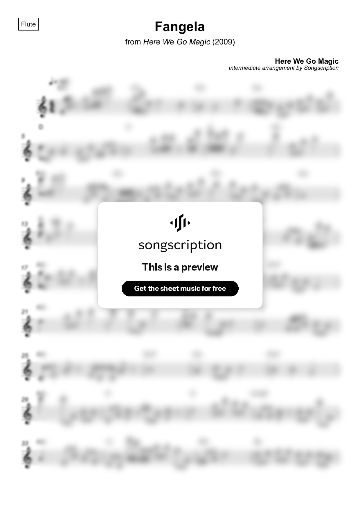Intermediate Flute Sheet Music for "Fangela" by Here We Go Magic