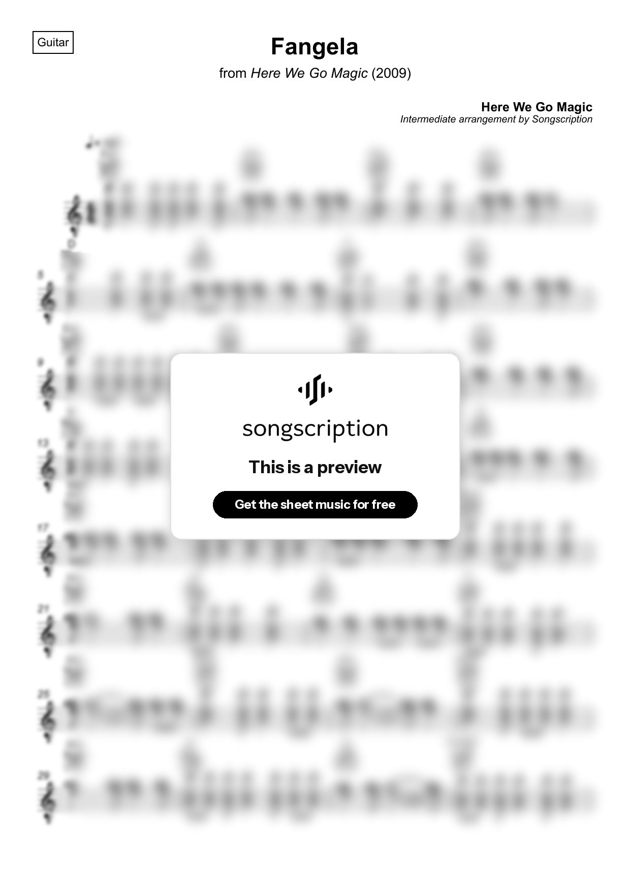 Intermediate Acoustic Guitar Sheet Music for "Fangela" by Here We Go Magic