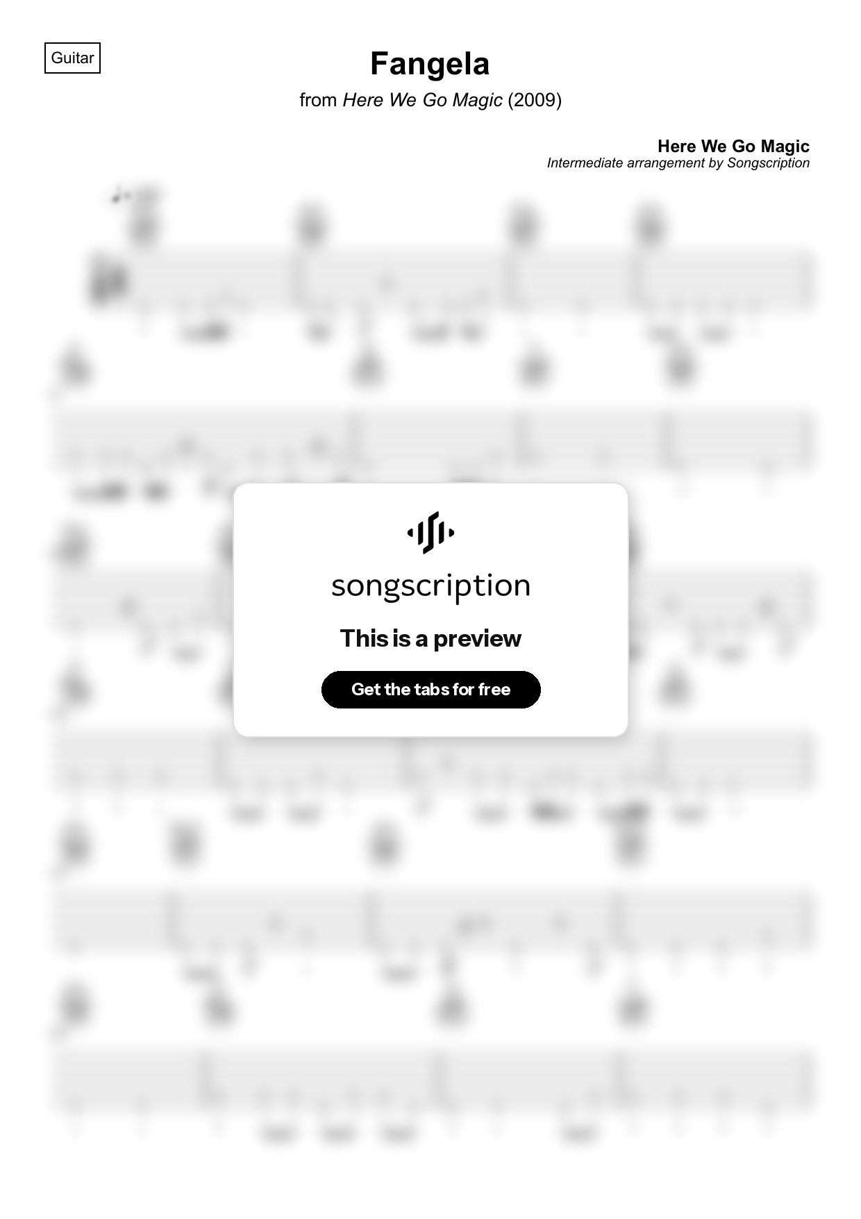 Intermediate Acoustic Guitar Tabs for "Fangela" by Here We Go Magic