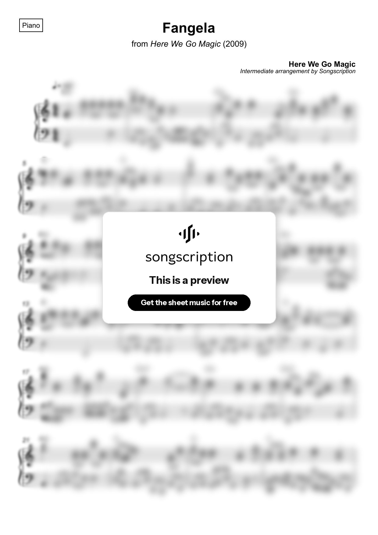 Intermediate Piano Sheet Music for "Fangela" by Here We Go Magic