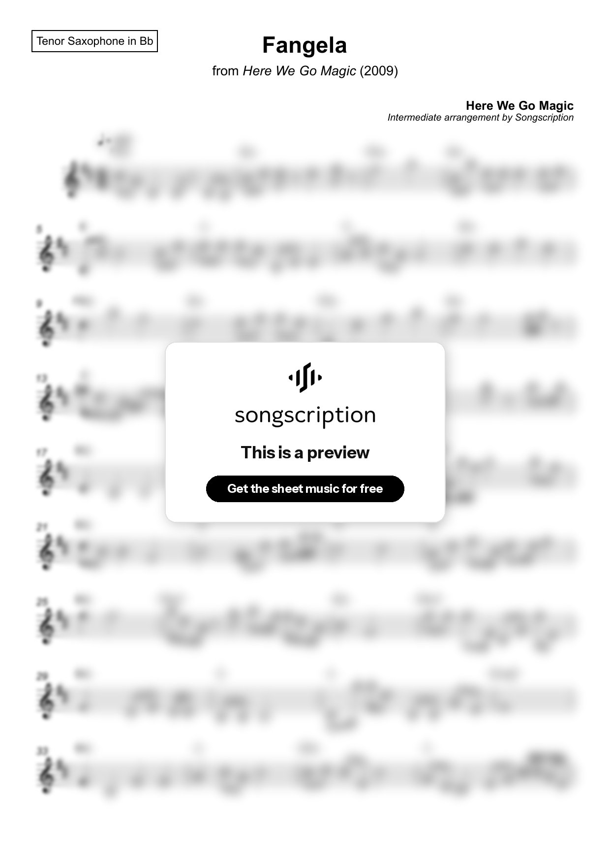 Intermediate Tenor Sax Sheet Music for "Fangela" by Here We Go Magic