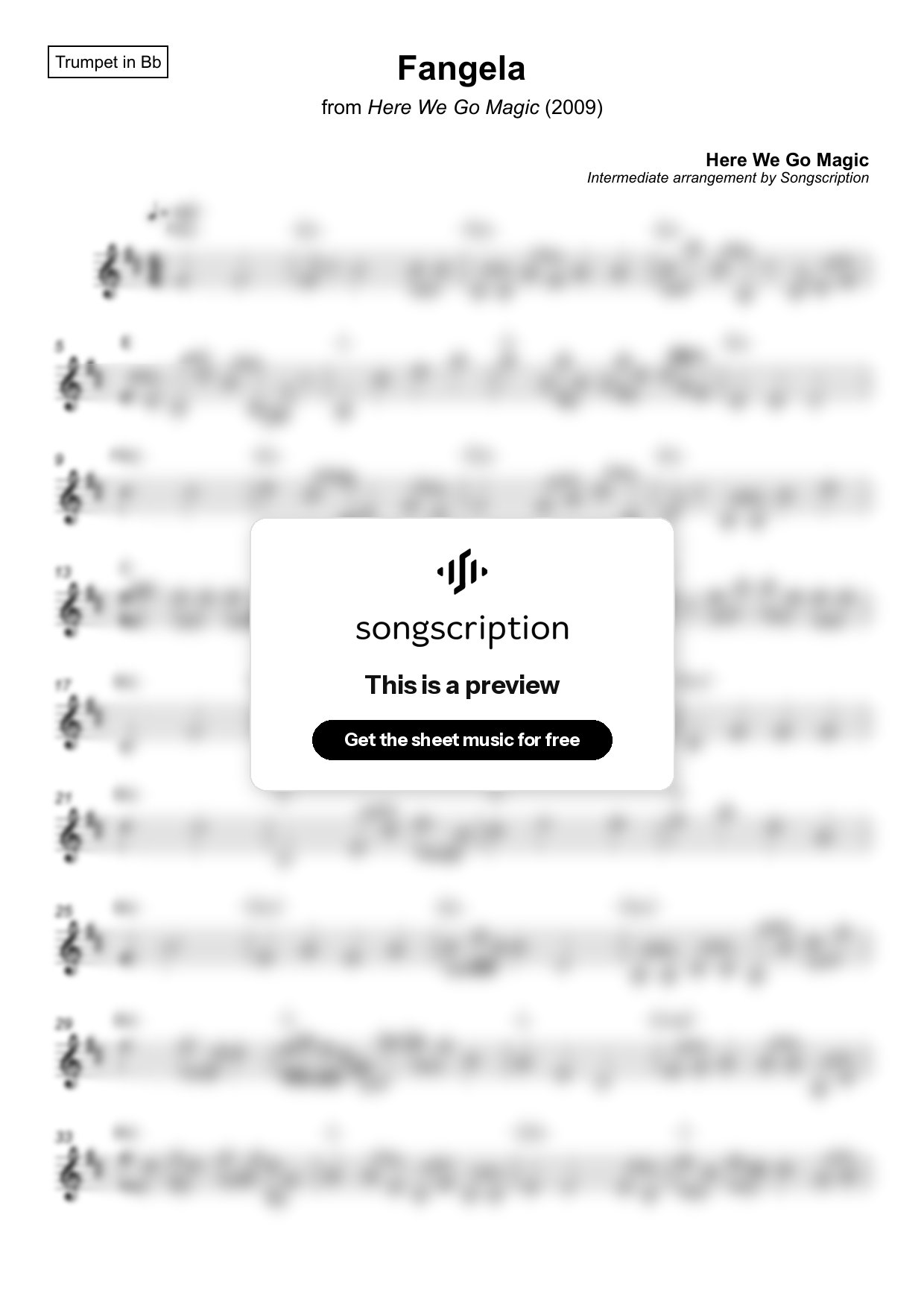 Intermediate Trumpet Sheet Music for "Fangela" by Here We Go Magic