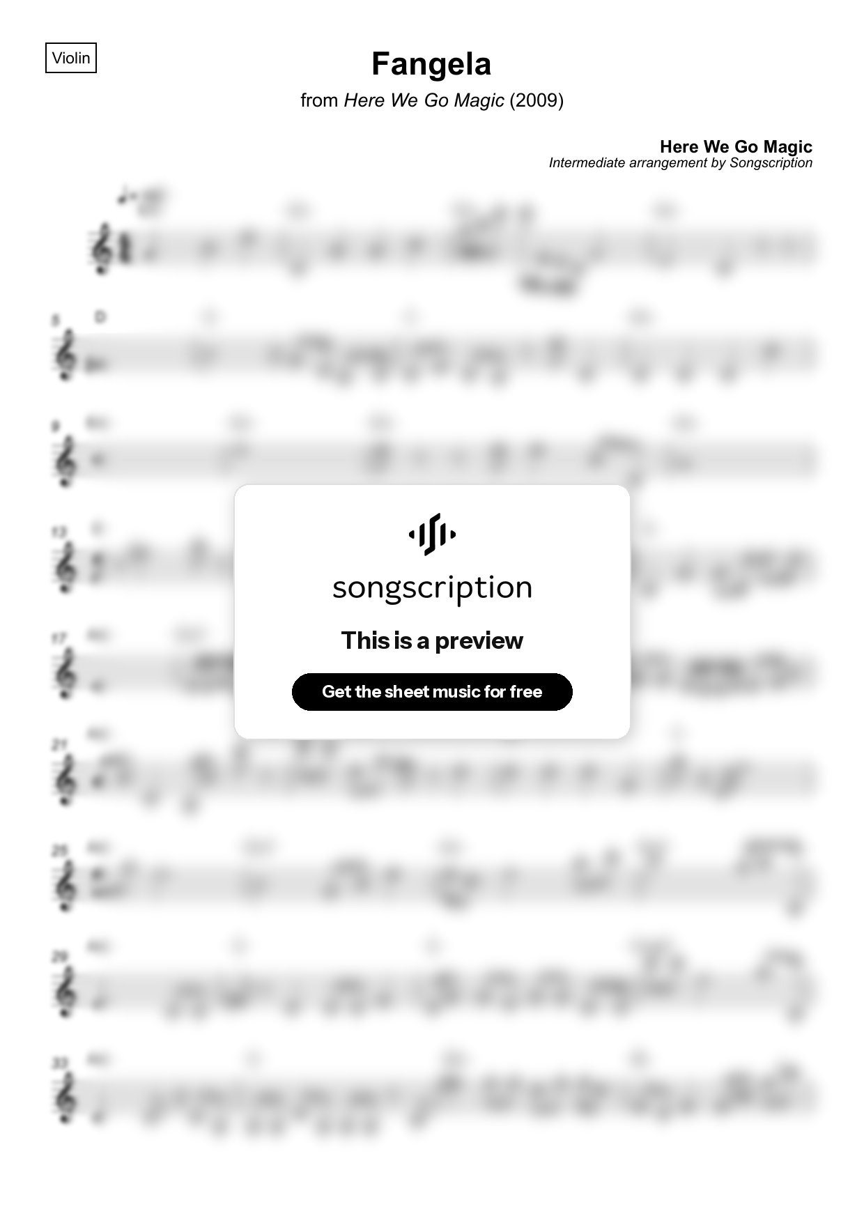 Intermediate Violin Sheet Music for "Fangela" by Here We Go Magic