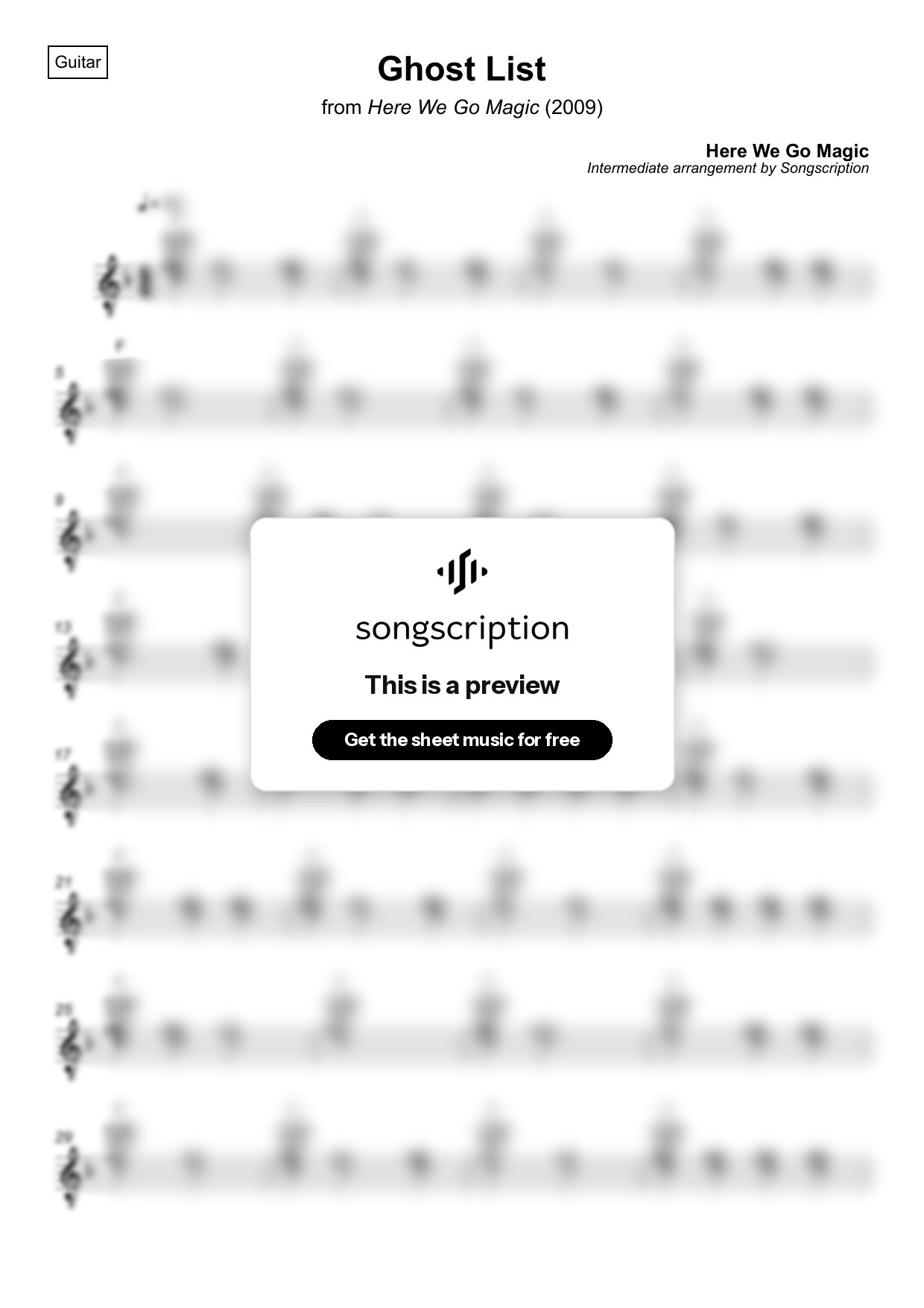Intermediate Acoustic Guitar Sheet Music for "Ghost List" by Here We Go Magic