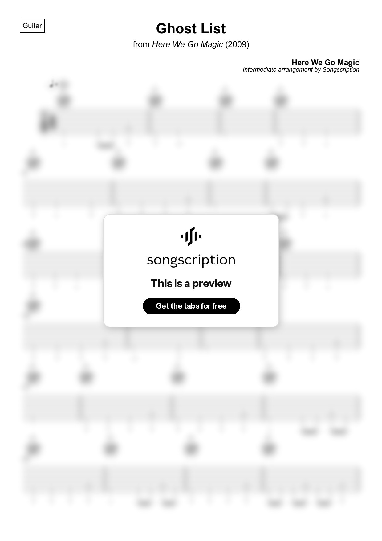 Intermediate Acoustic Guitar Tabs for "Ghost List" by Here We Go Magic