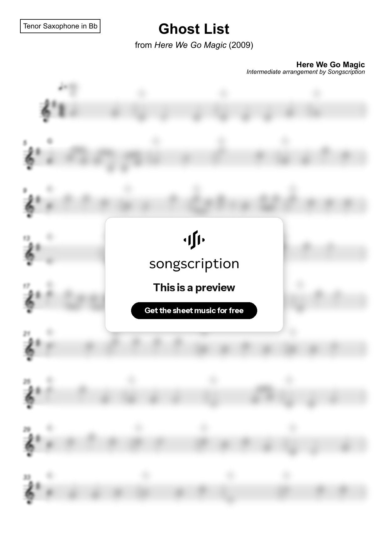 Intermediate Tenor Sax Sheet Music for "Ghost List" by Here We Go Magic