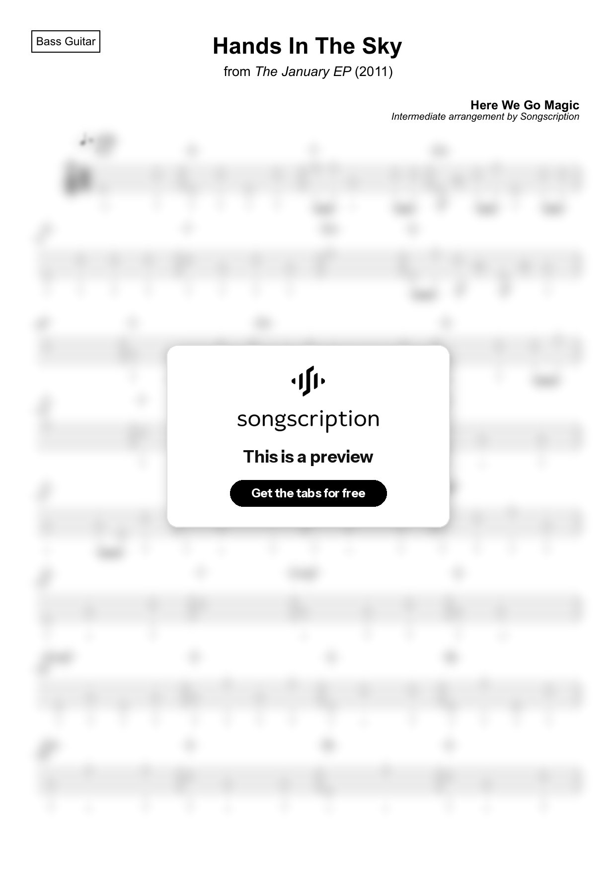 Intermediate Bass Guitar Tabs for "Hands In The Sky" by Here We Go Magic
