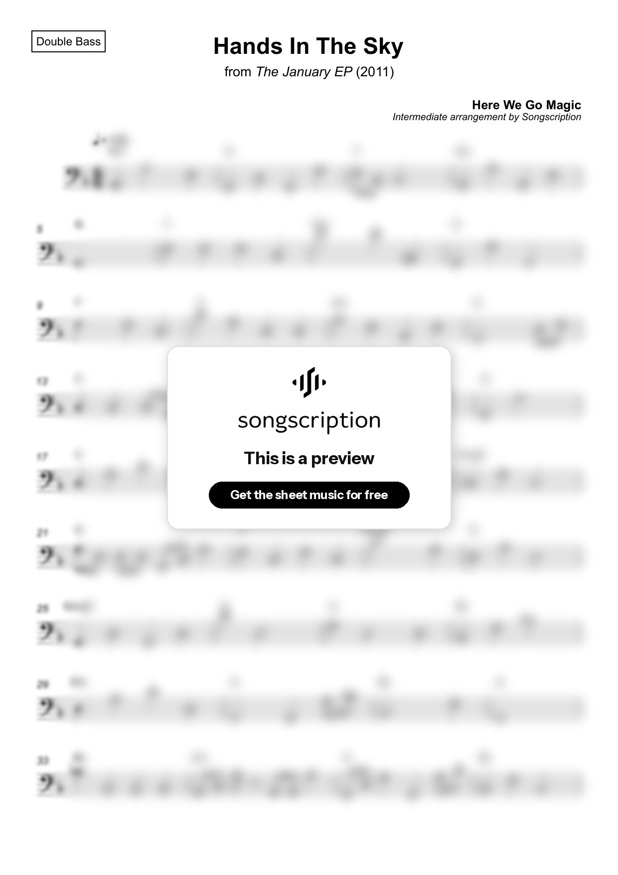 Intermediate Double Bass Sheet Music for "Hands In The Sky" by Here We Go Magic