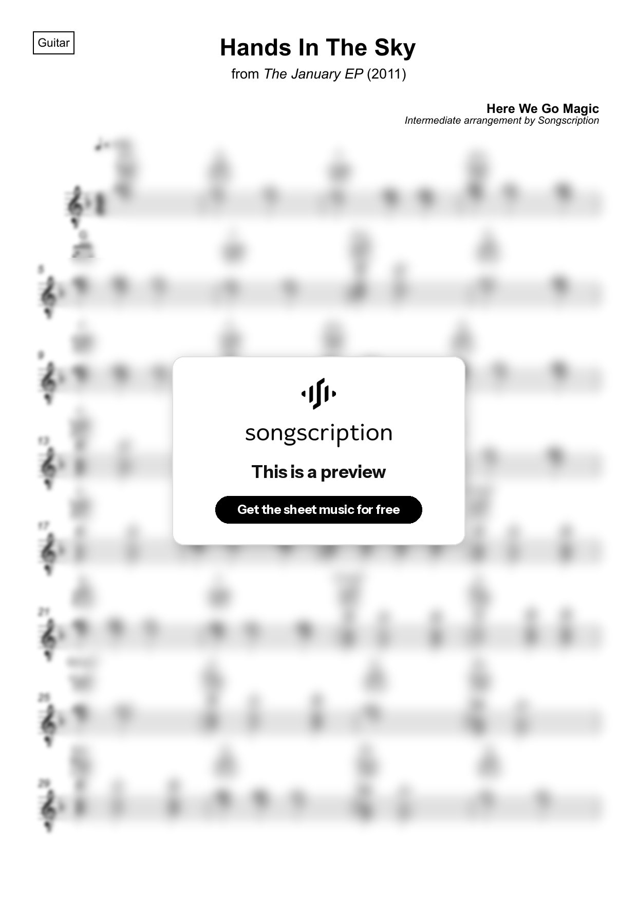 Intermediate Acoustic Guitar Sheet Music for "Hands In The Sky" by Here We Go Magic
