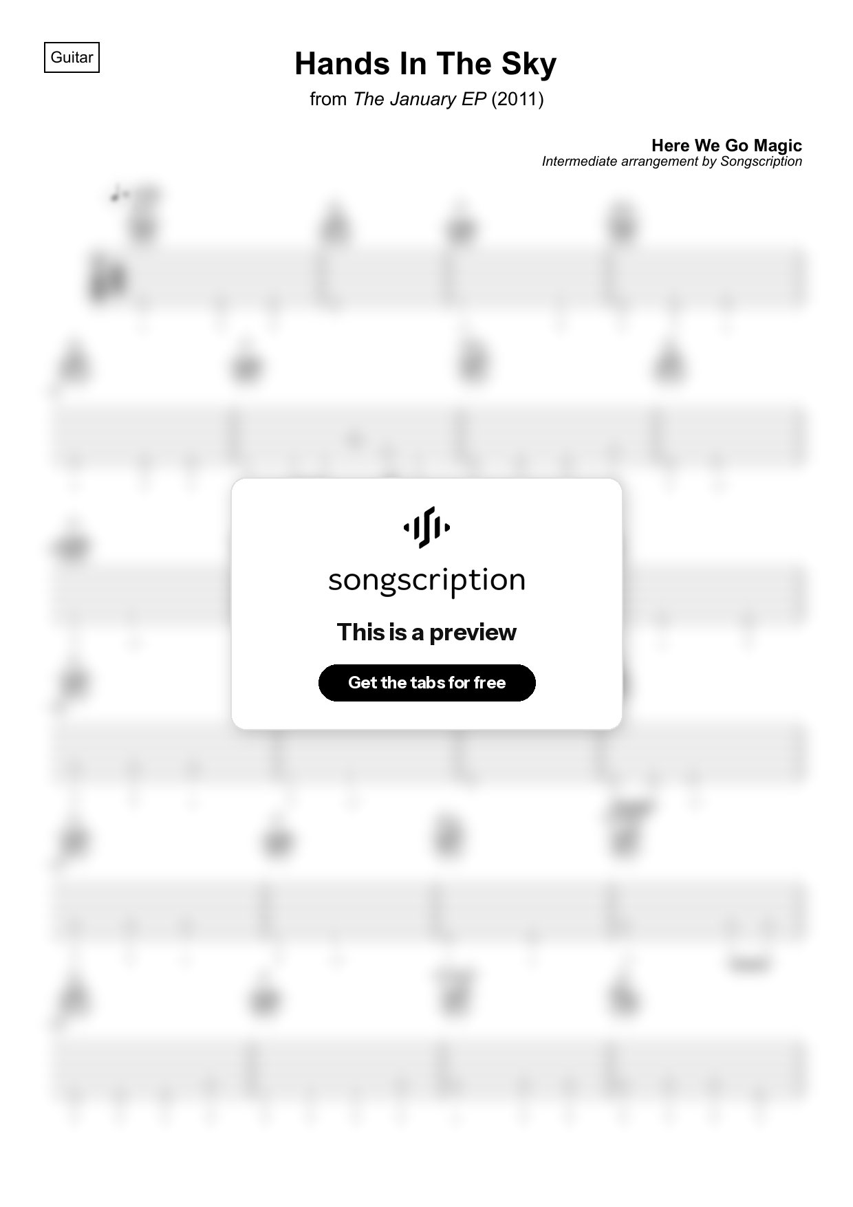 Intermediate Acoustic Guitar Tabs for "Hands In The Sky" by Here We Go Magic