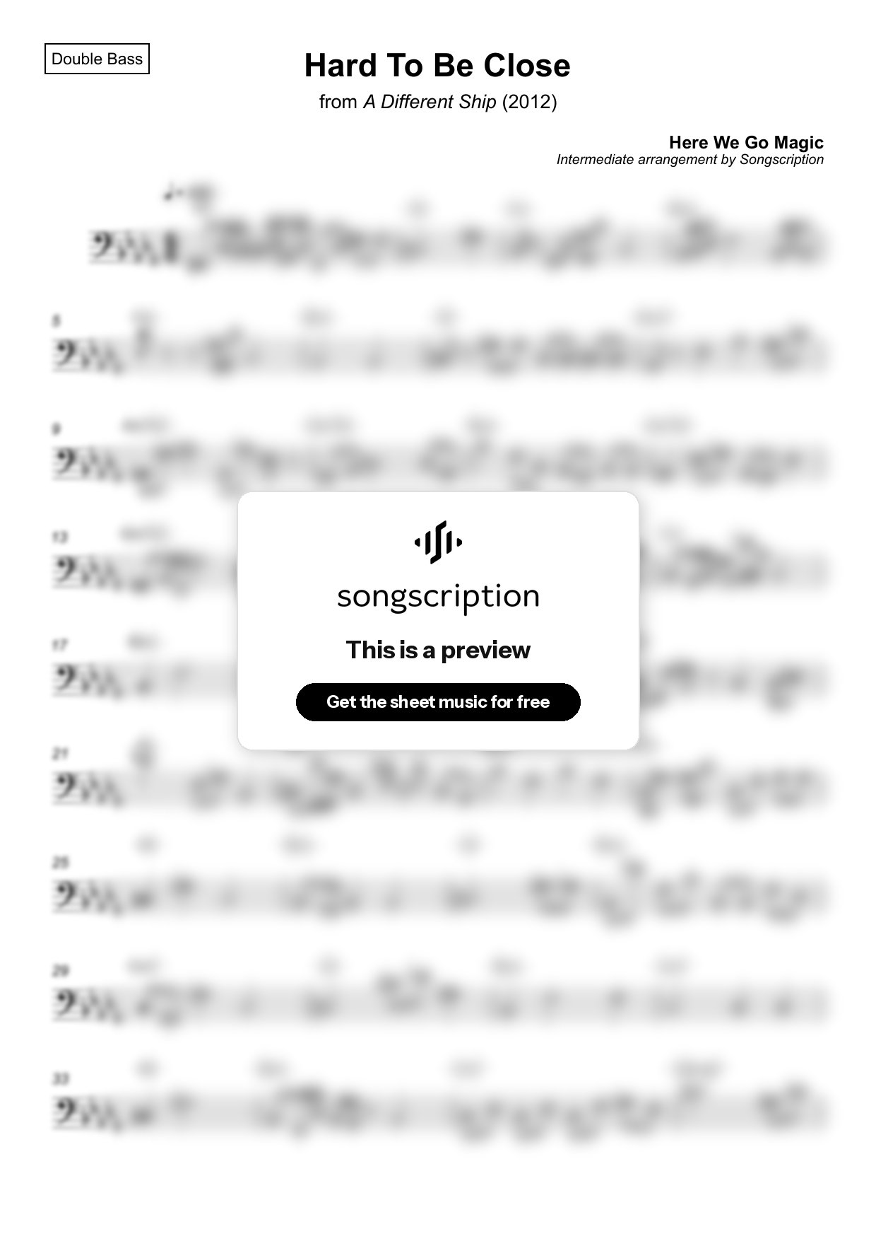 Intermediate Double Bass Sheet Music for "Hard To Be Close" by Here We Go Magic