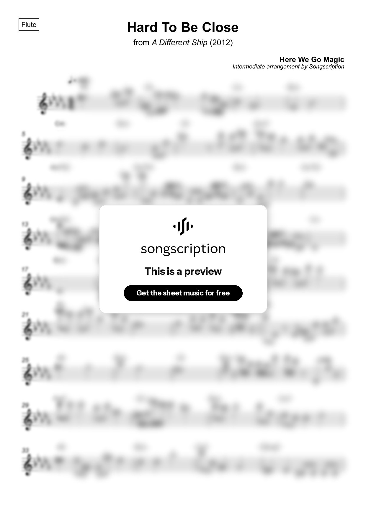 Intermediate Flute Sheet Music for "Hard To Be Close" by Here We Go Magic