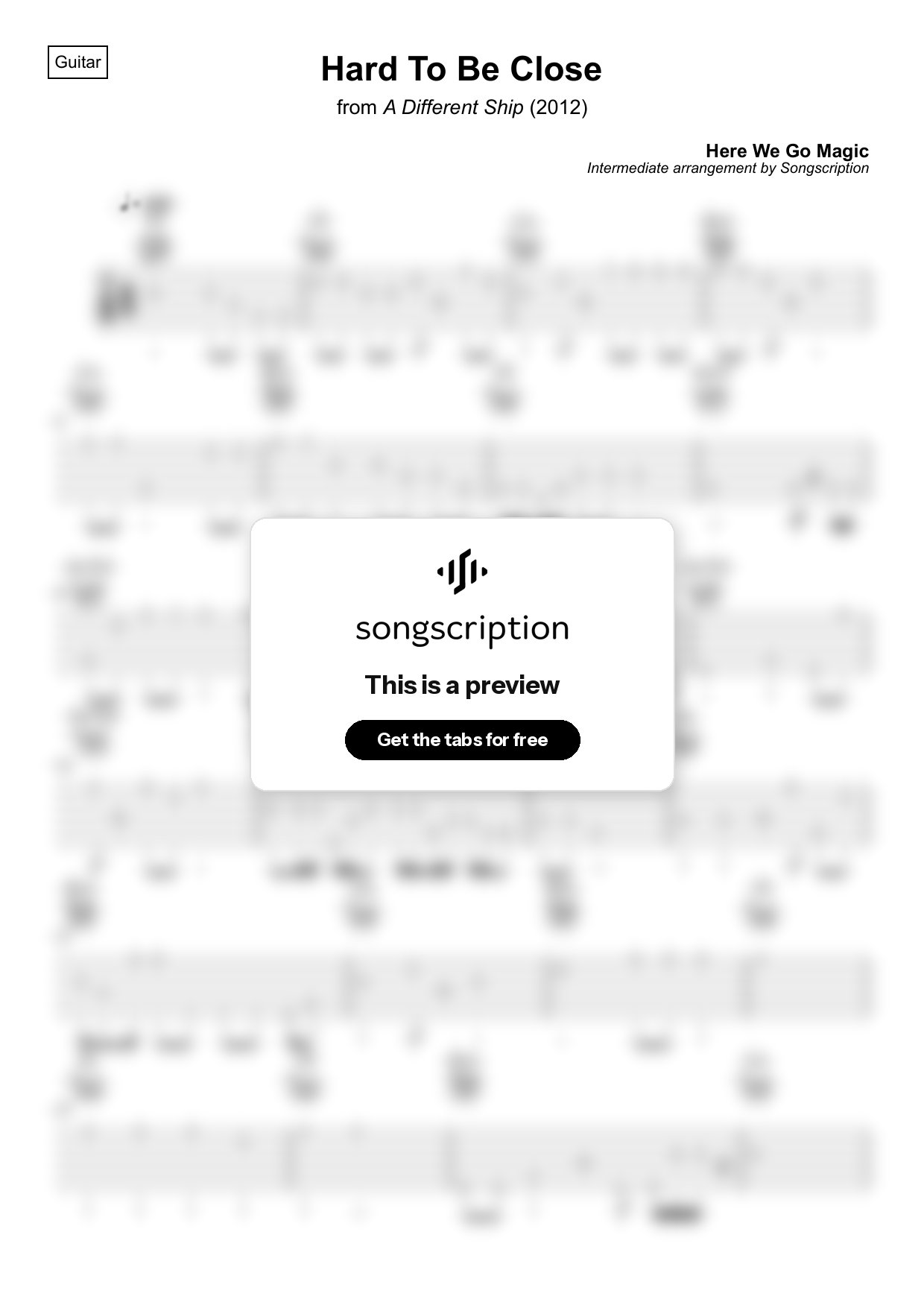 Intermediate Acoustic Guitar Tabs for "Hard To Be Close" by Here We Go Magic