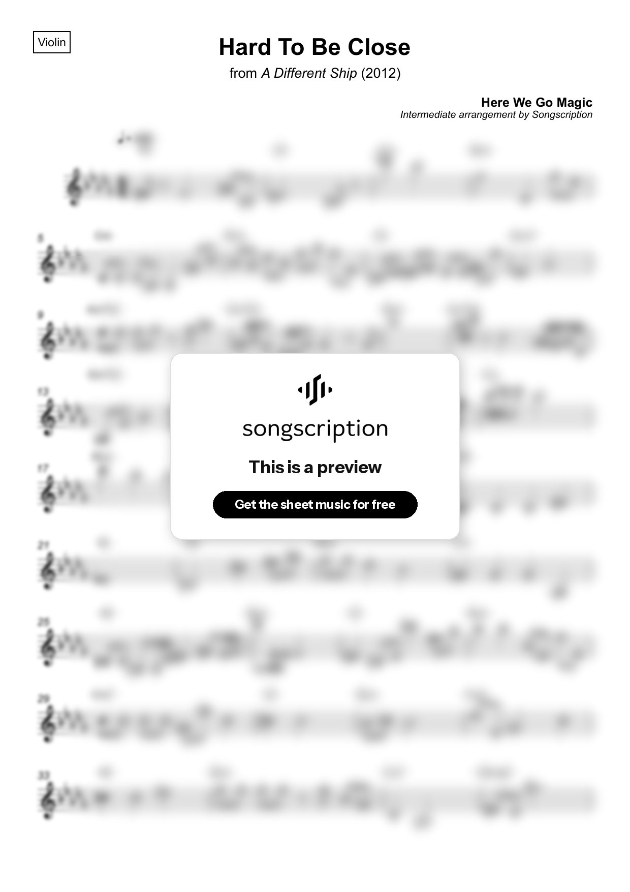 Intermediate Violin Sheet Music for "Hard To Be Close" by Here We Go Magic