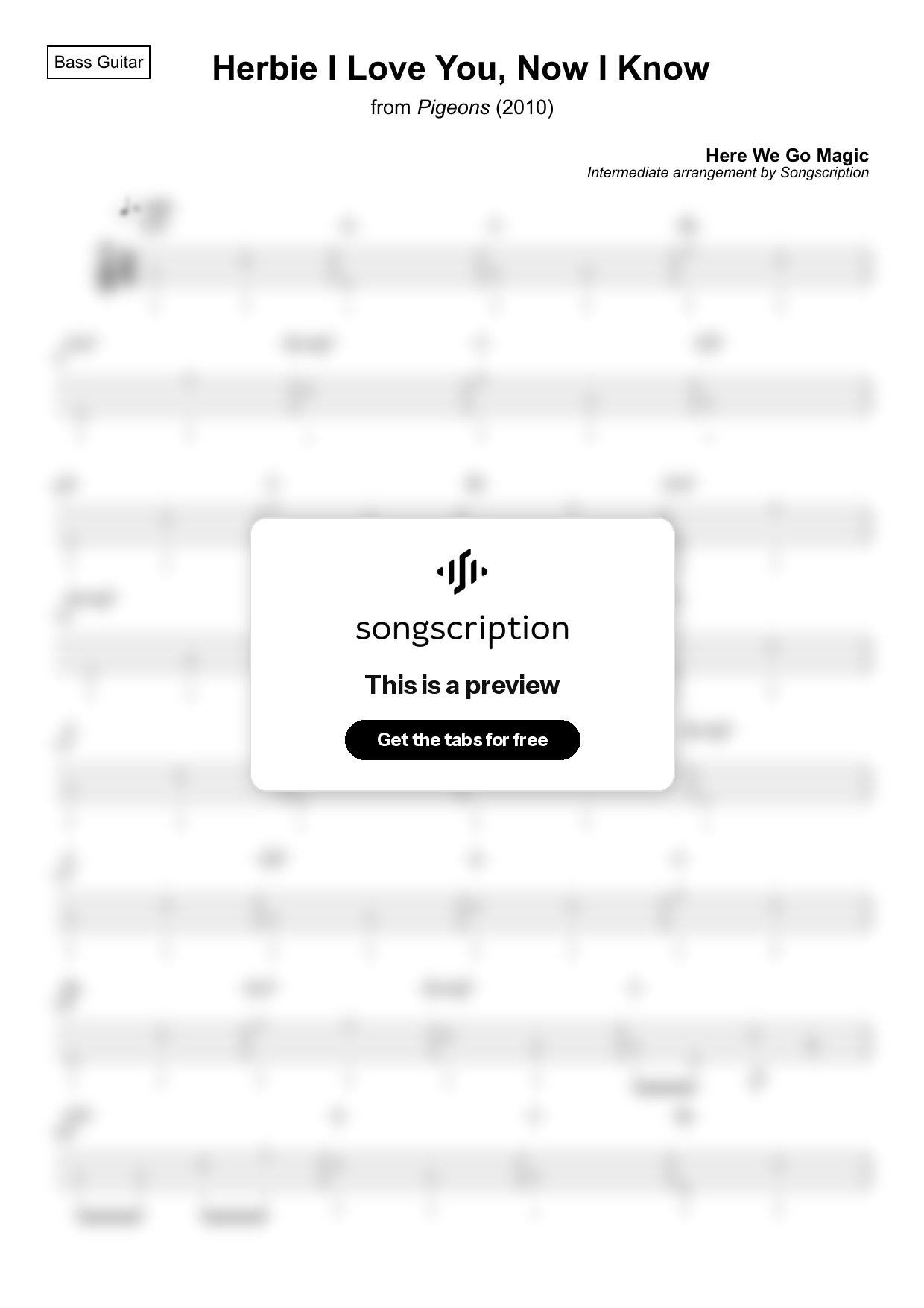 Intermediate Bass Guitar Tabs for "Herbie I Love You, Now I Know" by Here We Go Magic
