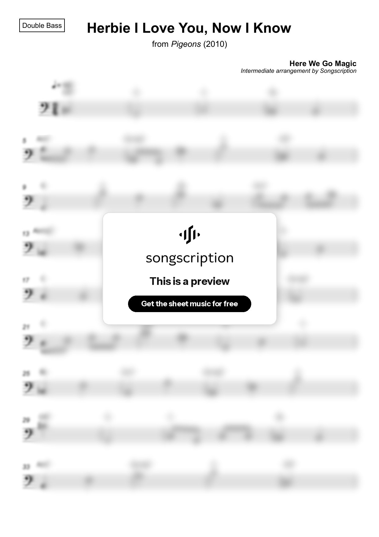 Intermediate Double Bass Sheet Music for "Herbie I Love You, Now I Know" by Here We Go Magic