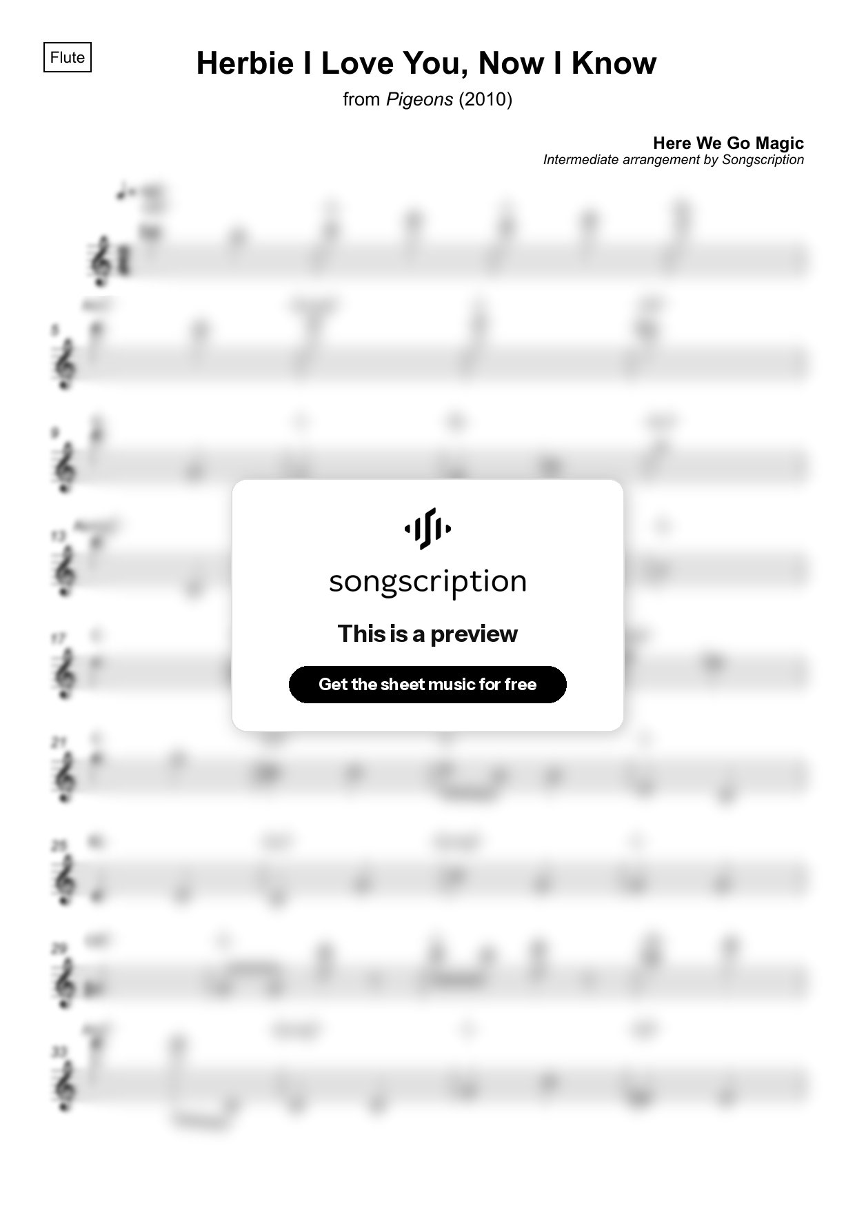 Intermediate Flute Sheet Music for "Herbie I Love You, Now I Know" by Here We Go Magic