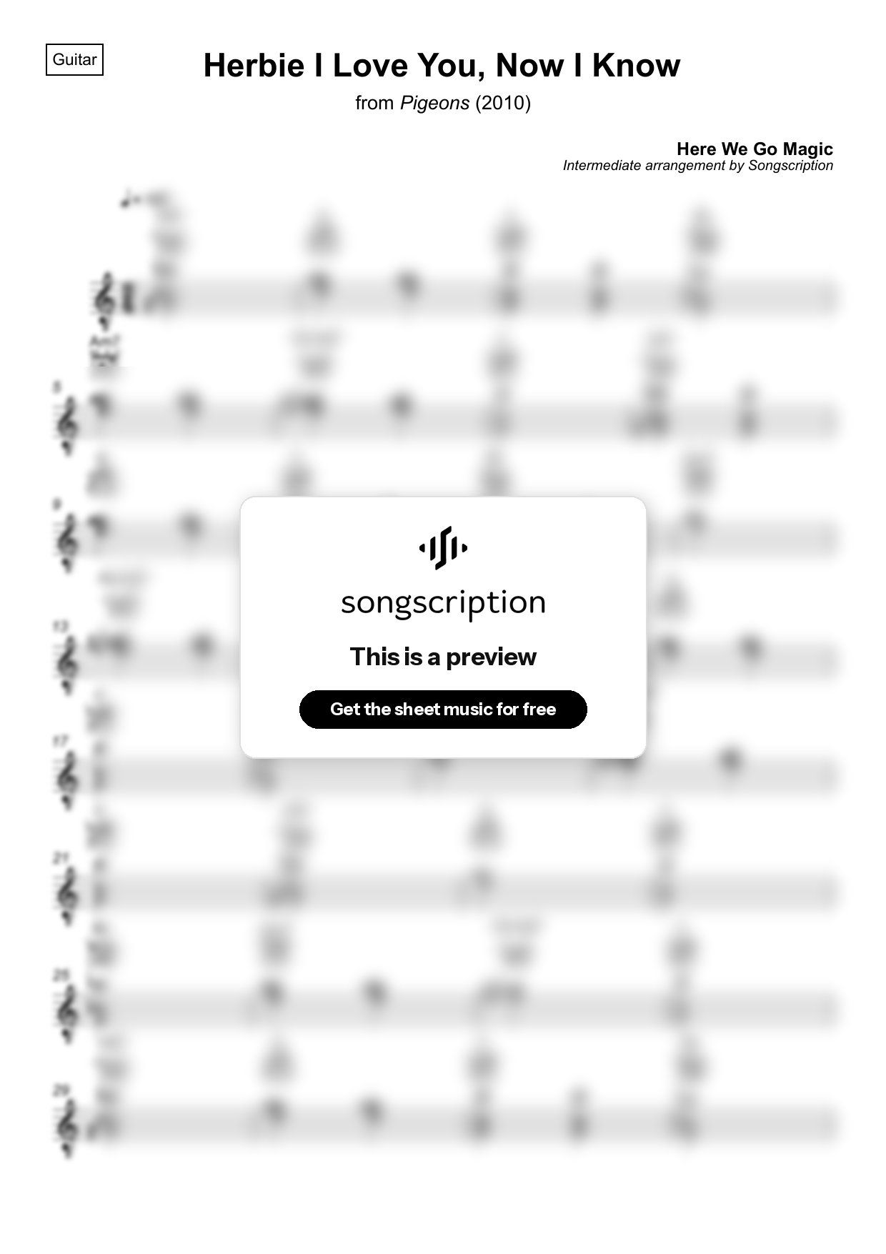 Intermediate Acoustic Guitar Sheet Music for "Herbie I Love You, Now I Know" by Here We Go Magic