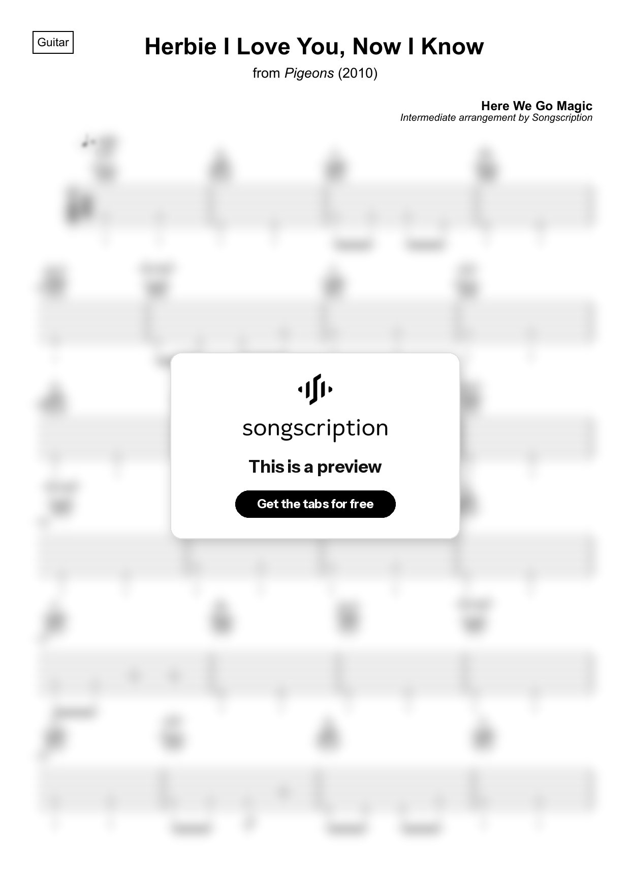 Intermediate Acoustic Guitar Tabs for "Herbie I Love You, Now I Know" by Here We Go Magic