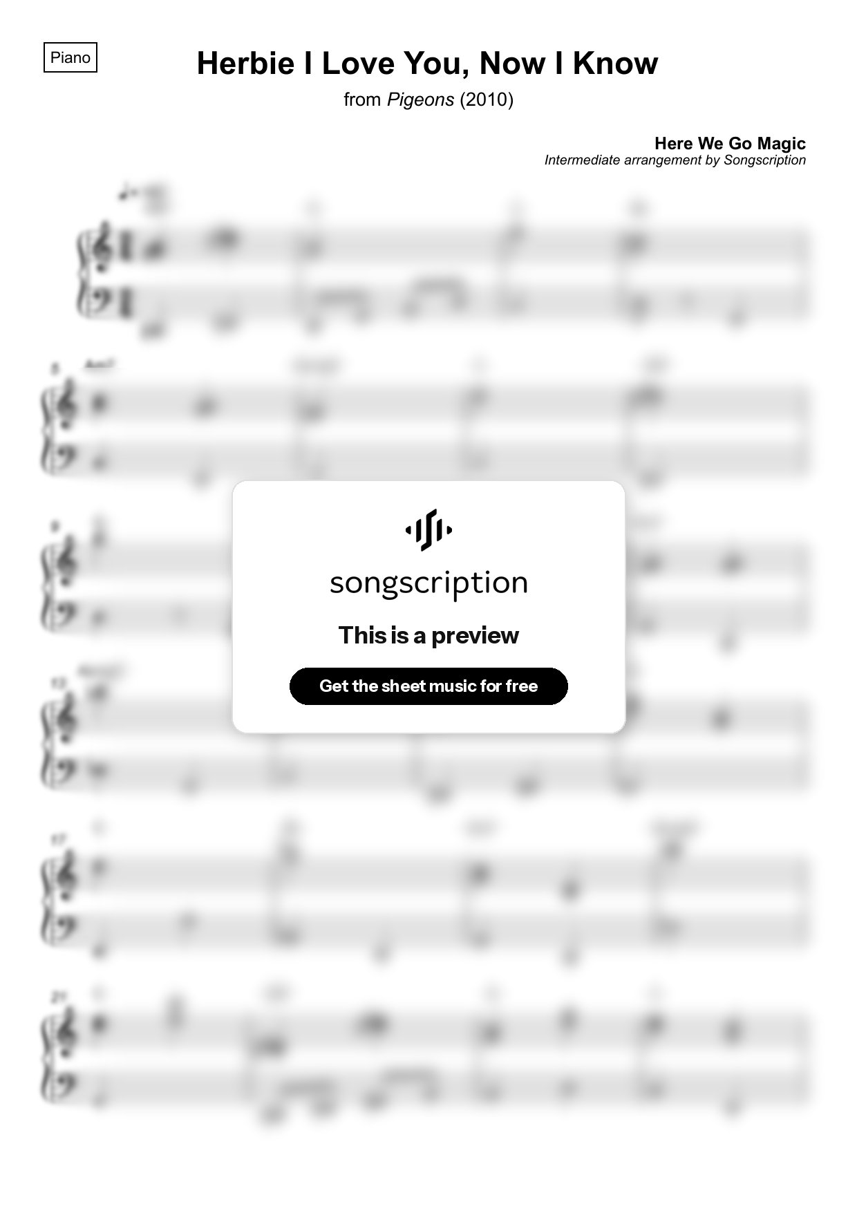 Intermediate Piano Sheet Music for "Herbie I Love You, Now I Know" by Here We Go Magic