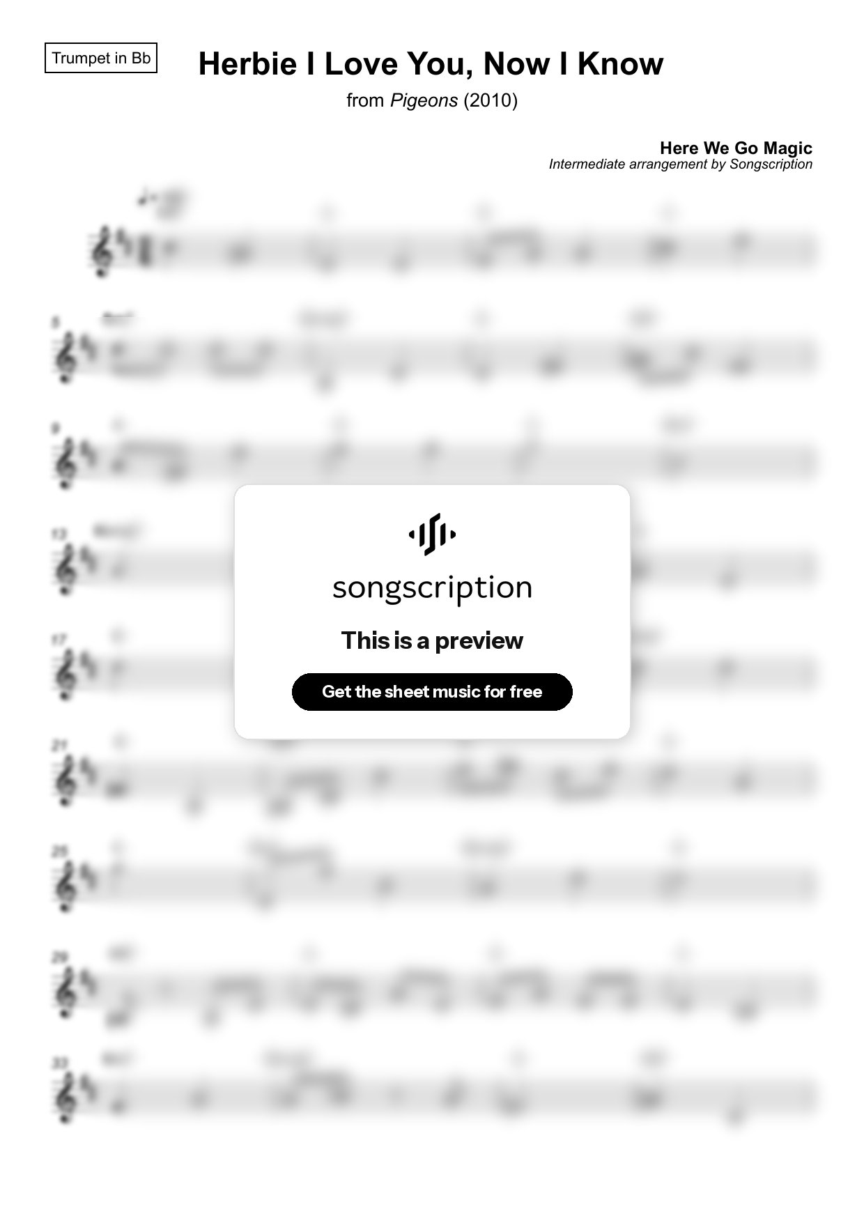 Intermediate Trumpet Sheet Music for "Herbie I Love You, Now I Know" by Here We Go Magic