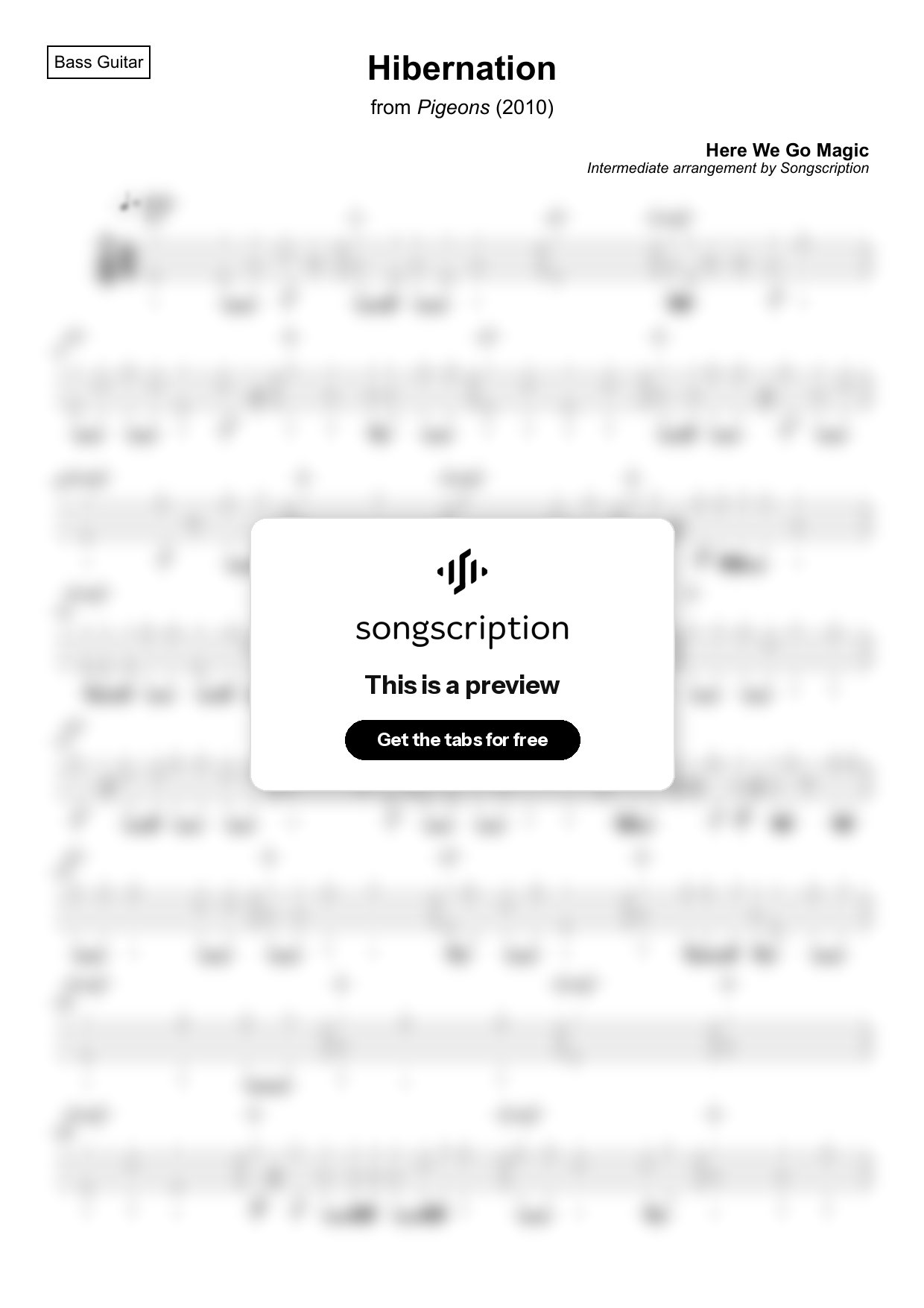 Intermediate Bass Guitar Tabs for "Hibernation" by Here We Go Magic
