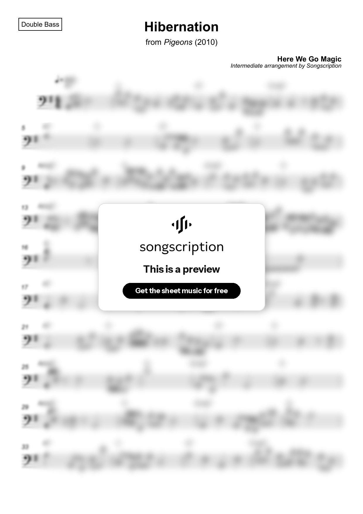 Intermediate Double Bass Sheet Music for "Hibernation" by Here We Go Magic