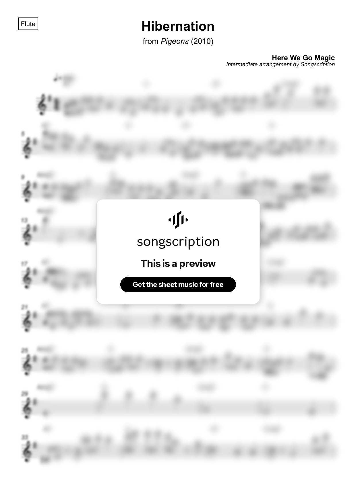 Intermediate Flute Sheet Music for "Hibernation" by Here We Go Magic
