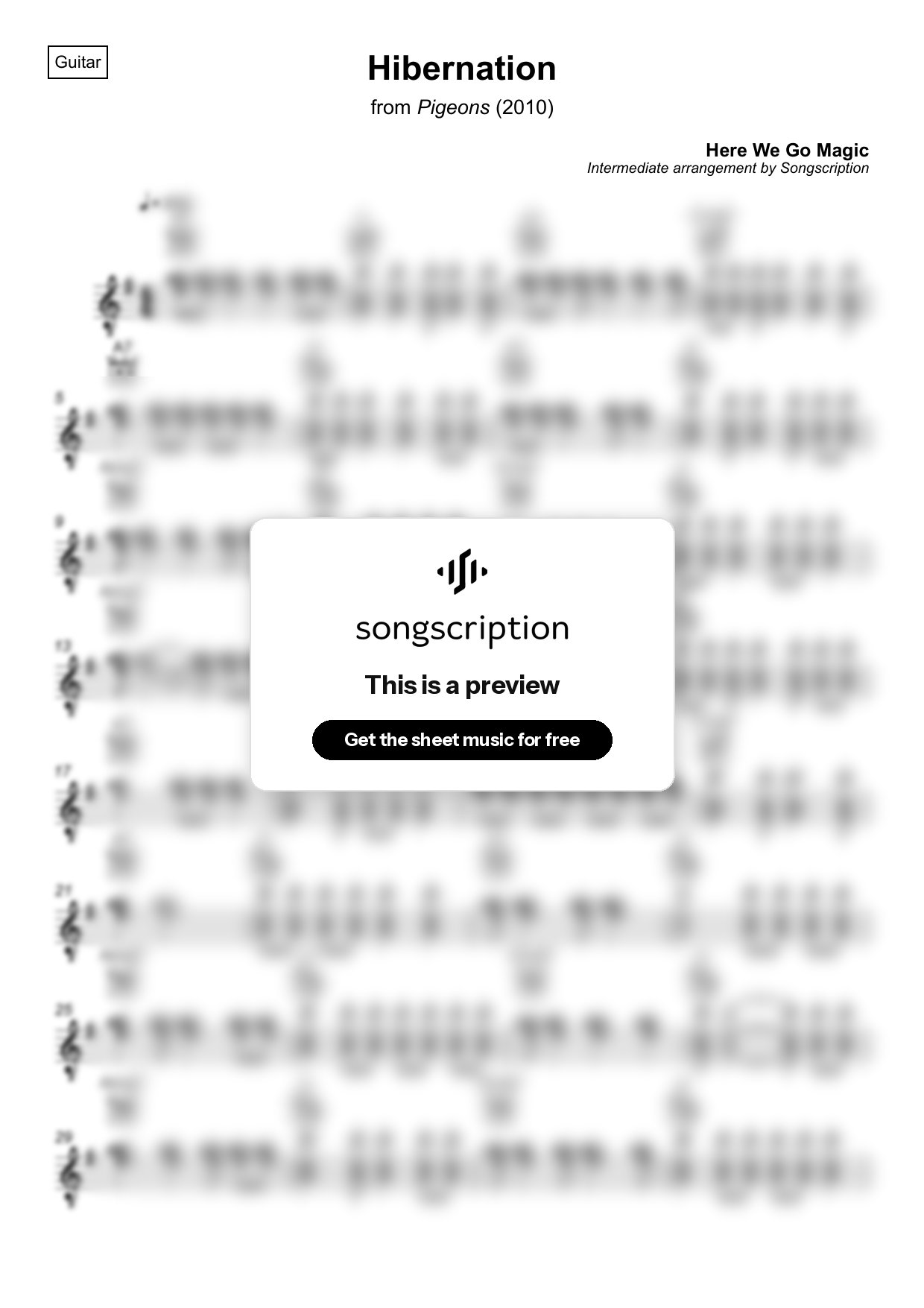 Intermediate Acoustic Guitar Sheet Music for "Hibernation" by Here We Go Magic