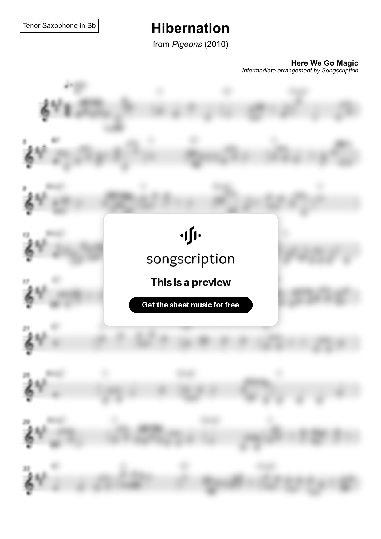 Intermediate Tenor Sax Sheet Music for "Hibernation" by Here We Go Magic