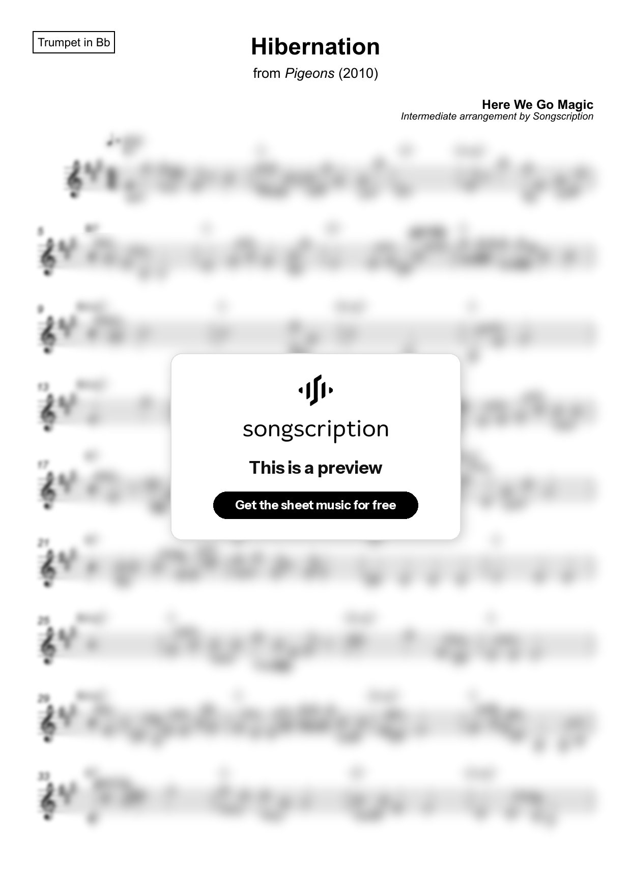 Intermediate Trumpet Sheet Music for "Hibernation" by Here We Go Magic
