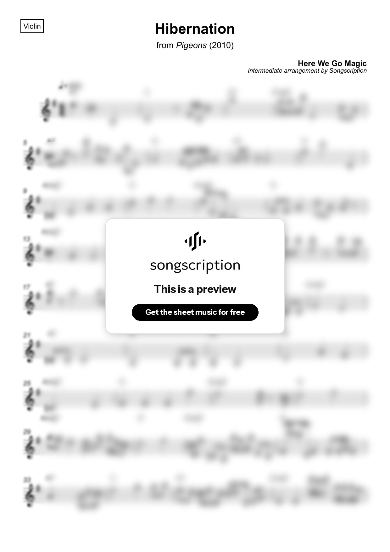 Intermediate Violin Sheet Music for "Hibernation" by Here We Go Magic