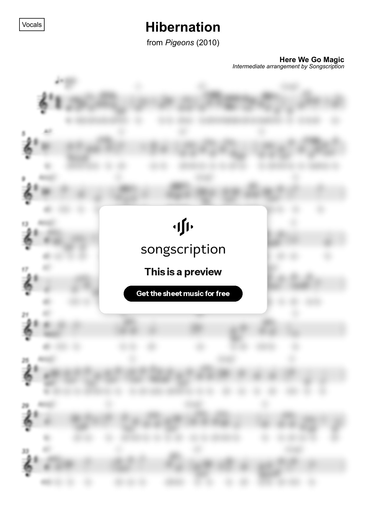 Intermediate Vocals Sheet Music for "Hibernation" by Here We Go Magic