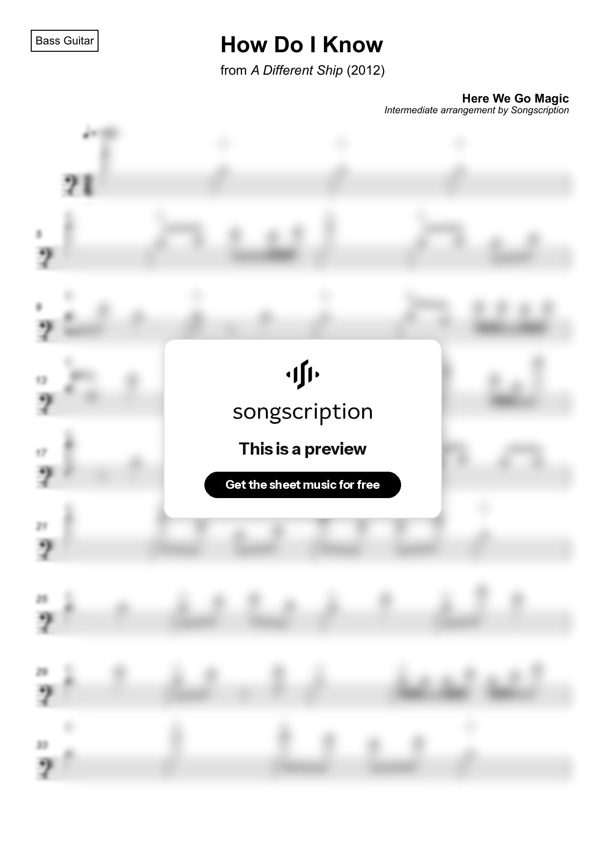 Intermediate Bass Guitar Sheet Music for "How Do I Know" by Here We Go Magic