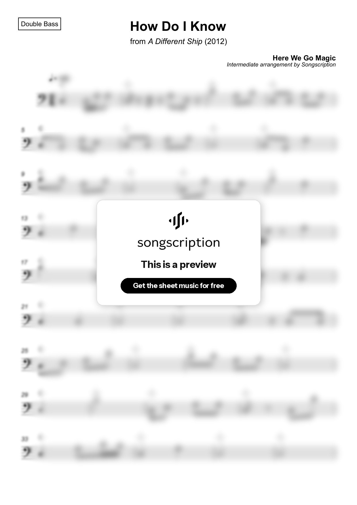 Intermediate Double Bass Sheet Music for "How Do I Know" by Here We Go Magic