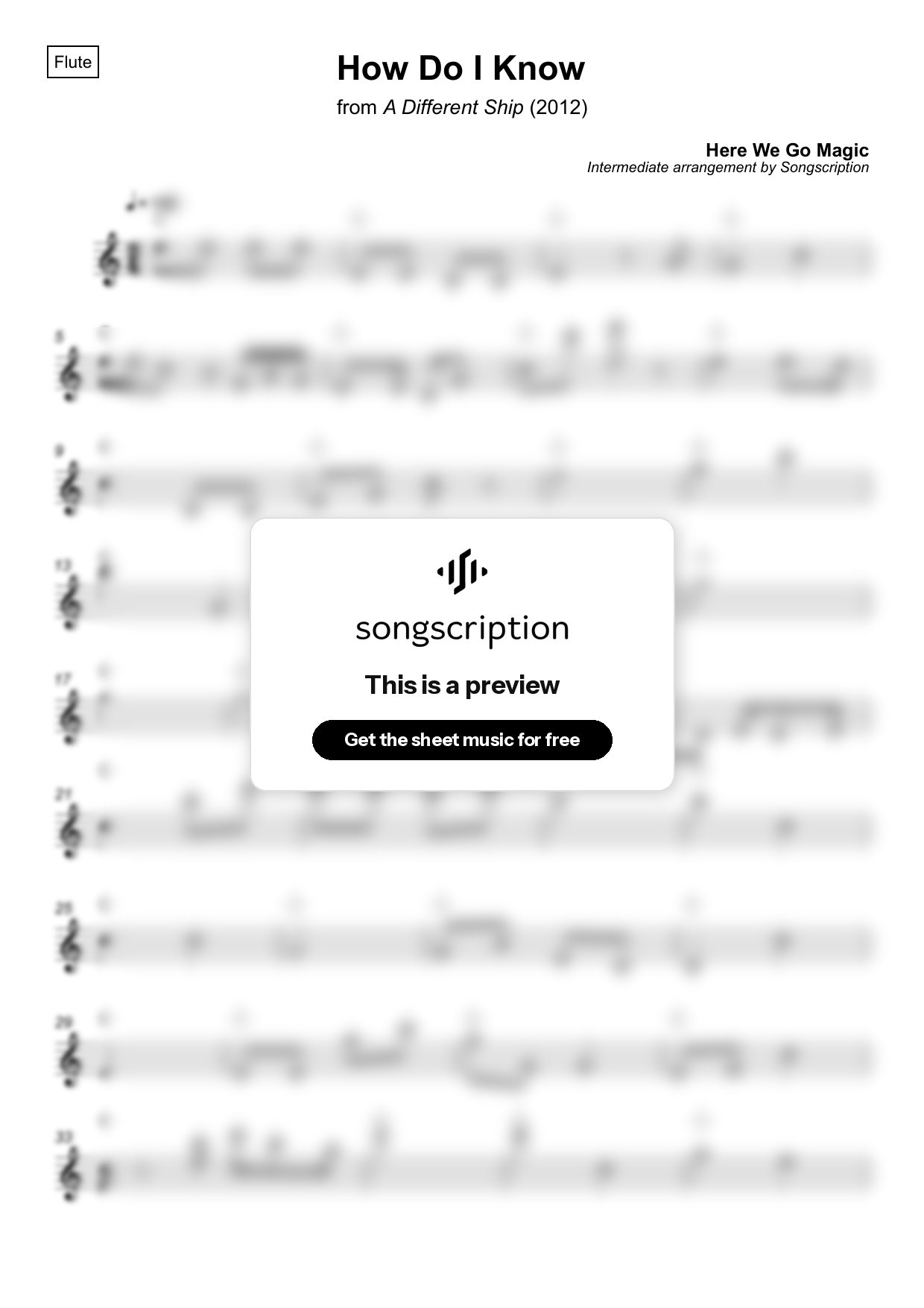 Intermediate Flute Sheet Music for "How Do I Know" by Here We Go Magic