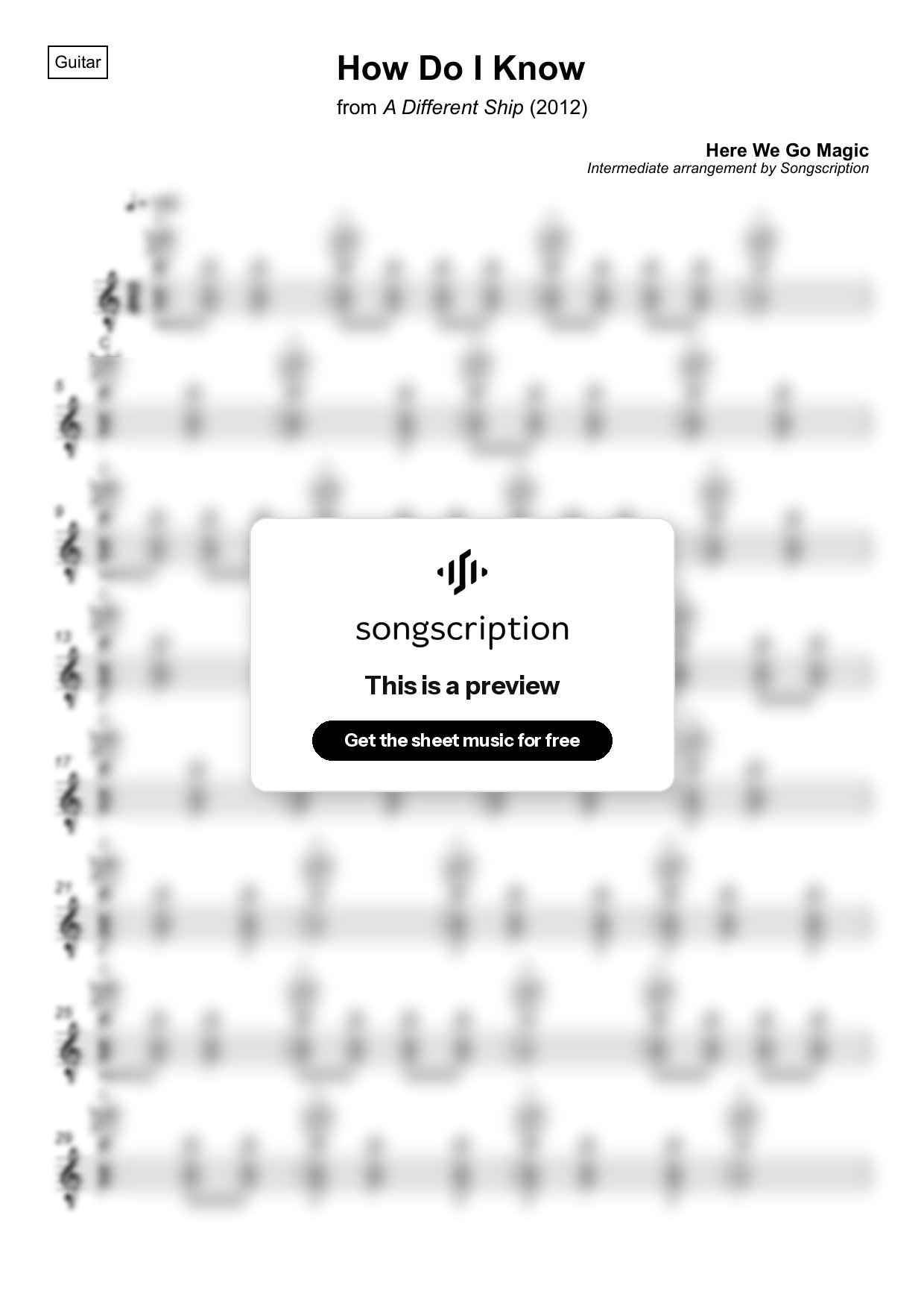 Intermediate Acoustic Guitar Sheet Music for "How Do I Know" by Here We Go Magic