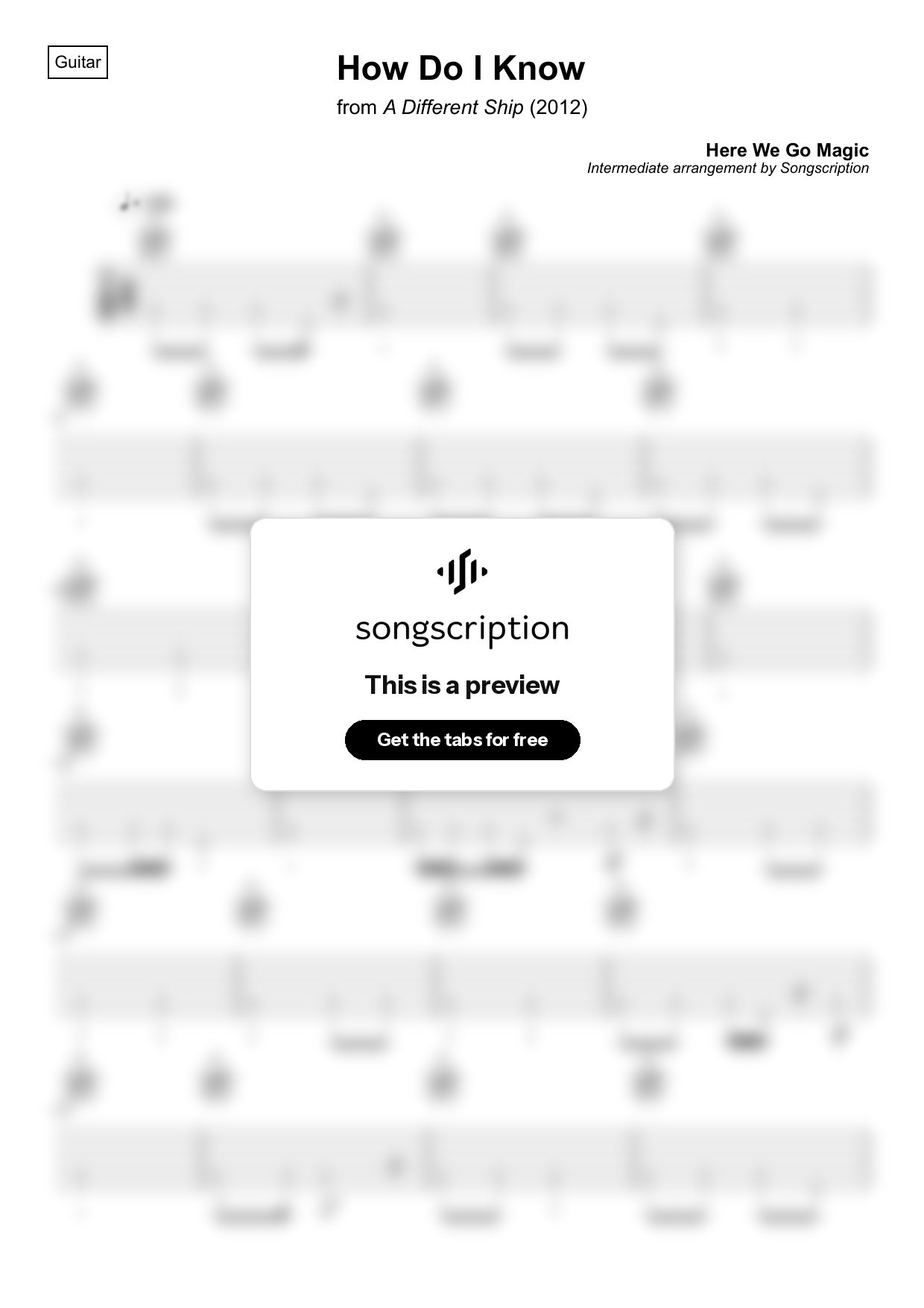 Intermediate Acoustic Guitar Tabs for "How Do I Know" by Here We Go Magic