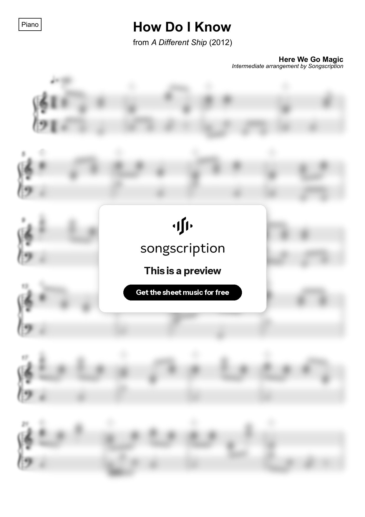 Intermediate Piano Sheet Music for "How Do I Know" by Here We Go Magic
