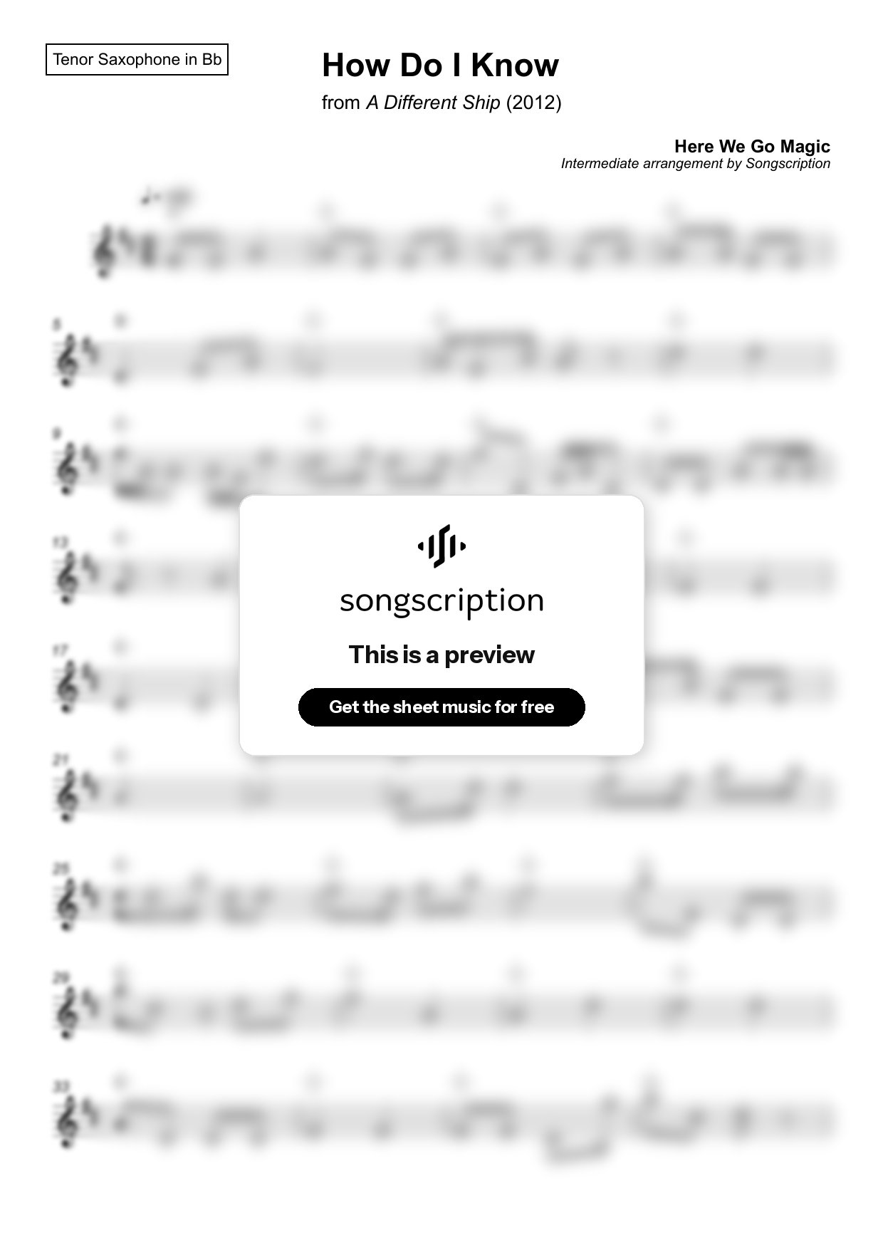 Intermediate Tenor Sax Sheet Music for "How Do I Know" by Here We Go Magic