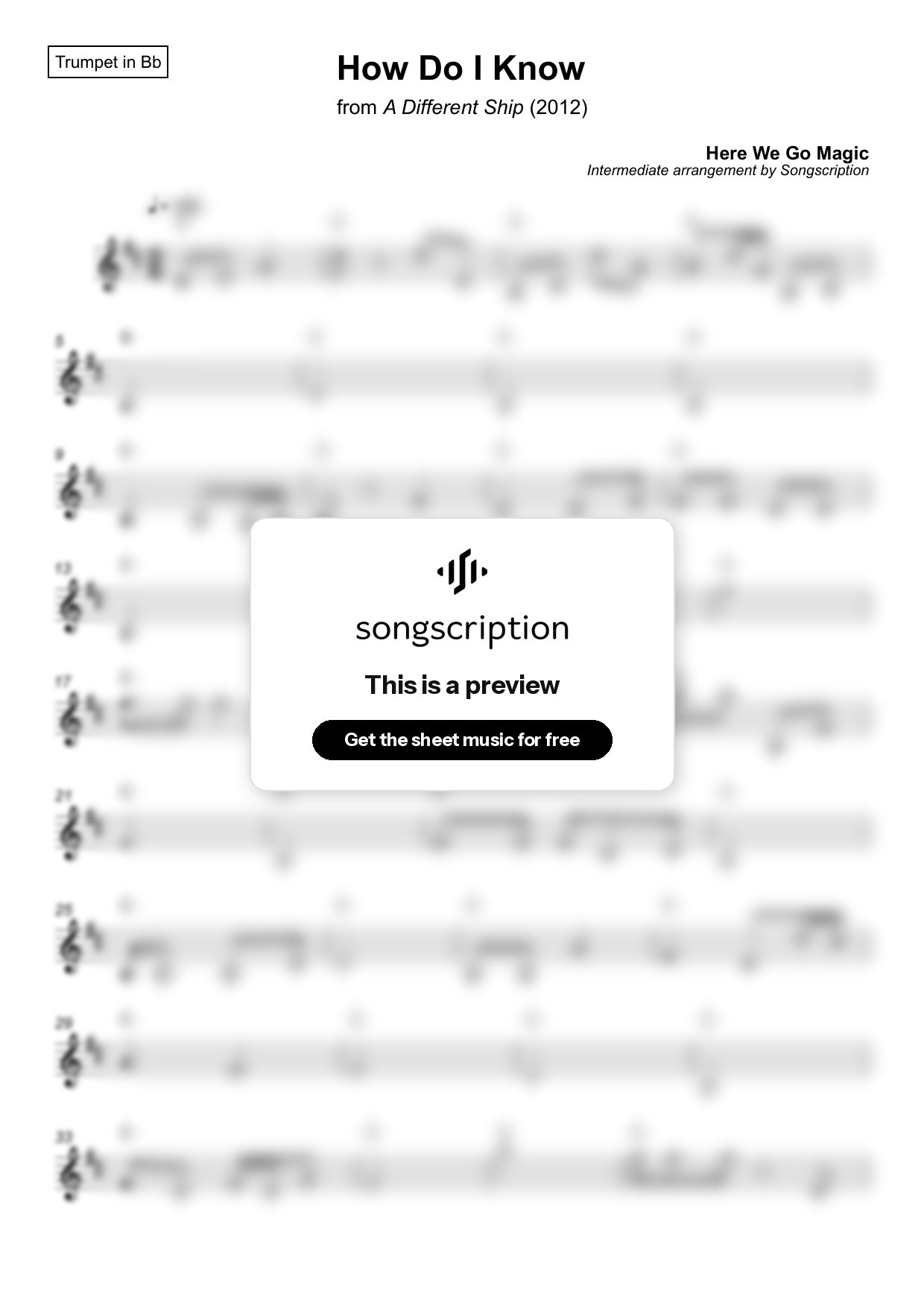 Intermediate Trumpet Sheet Music for "How Do I Know" by Here We Go Magic