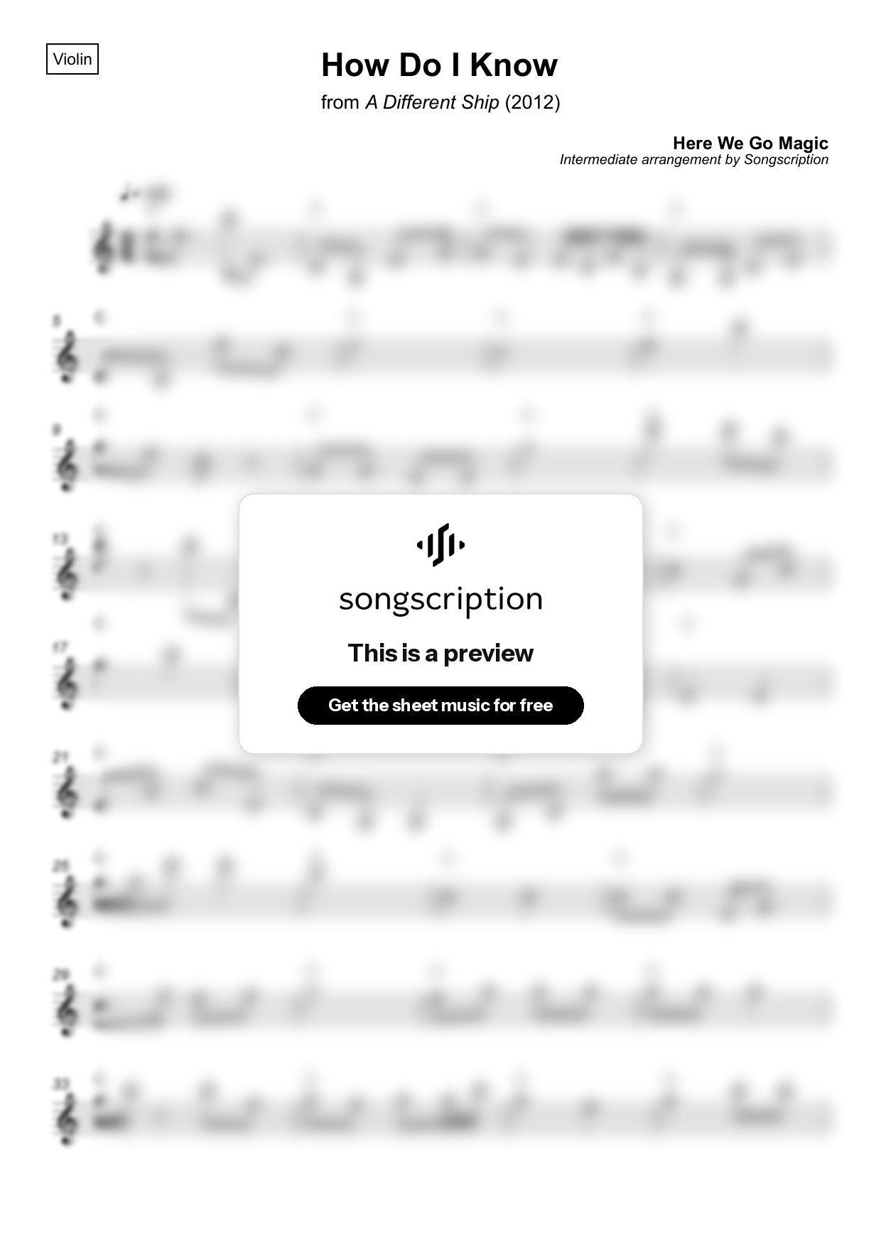 Intermediate Violin Sheet Music for "How Do I Know" by Here We Go Magic