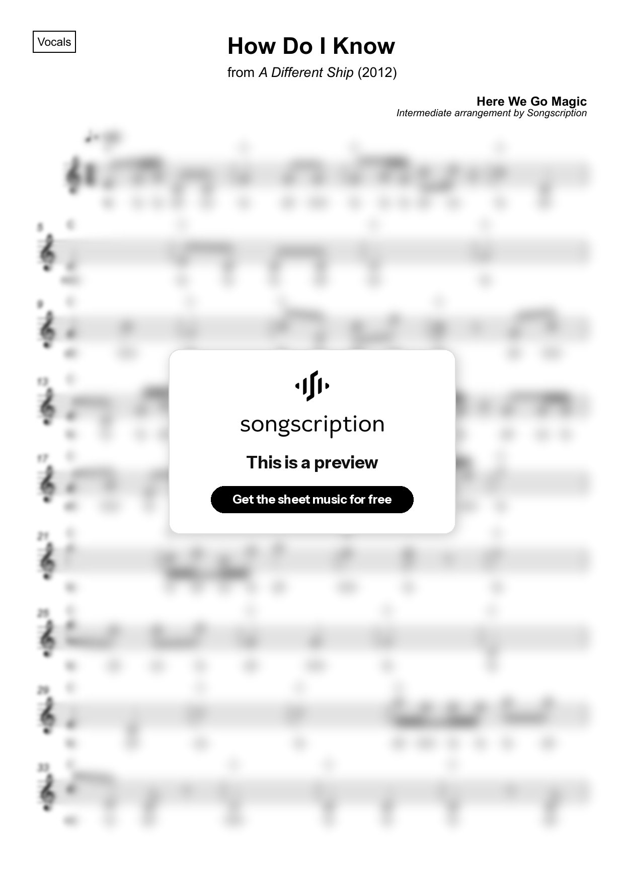 Intermediate Vocals Sheet Music for "How Do I Know" by Here We Go Magic