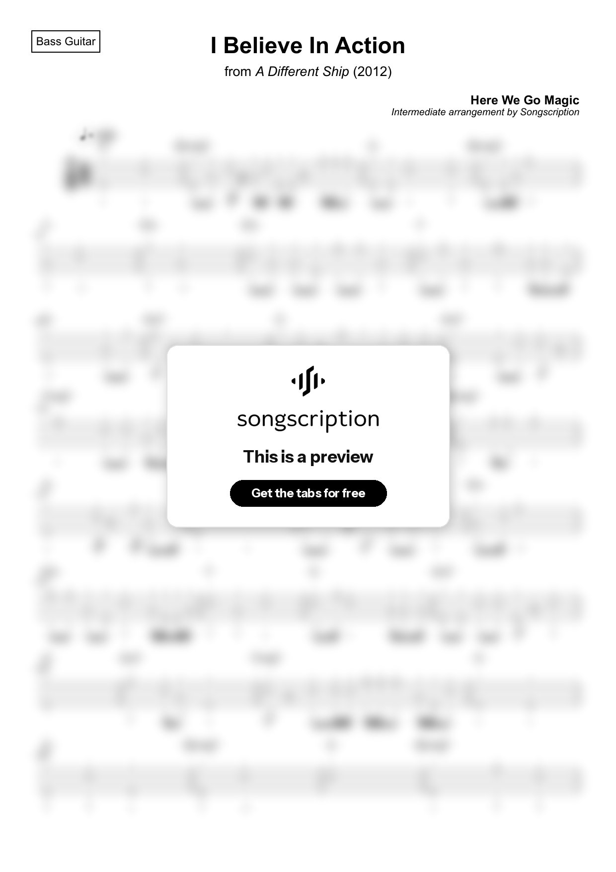 Intermediate Bass Guitar Tabs for "I Believe In Action" by Here We Go Magic